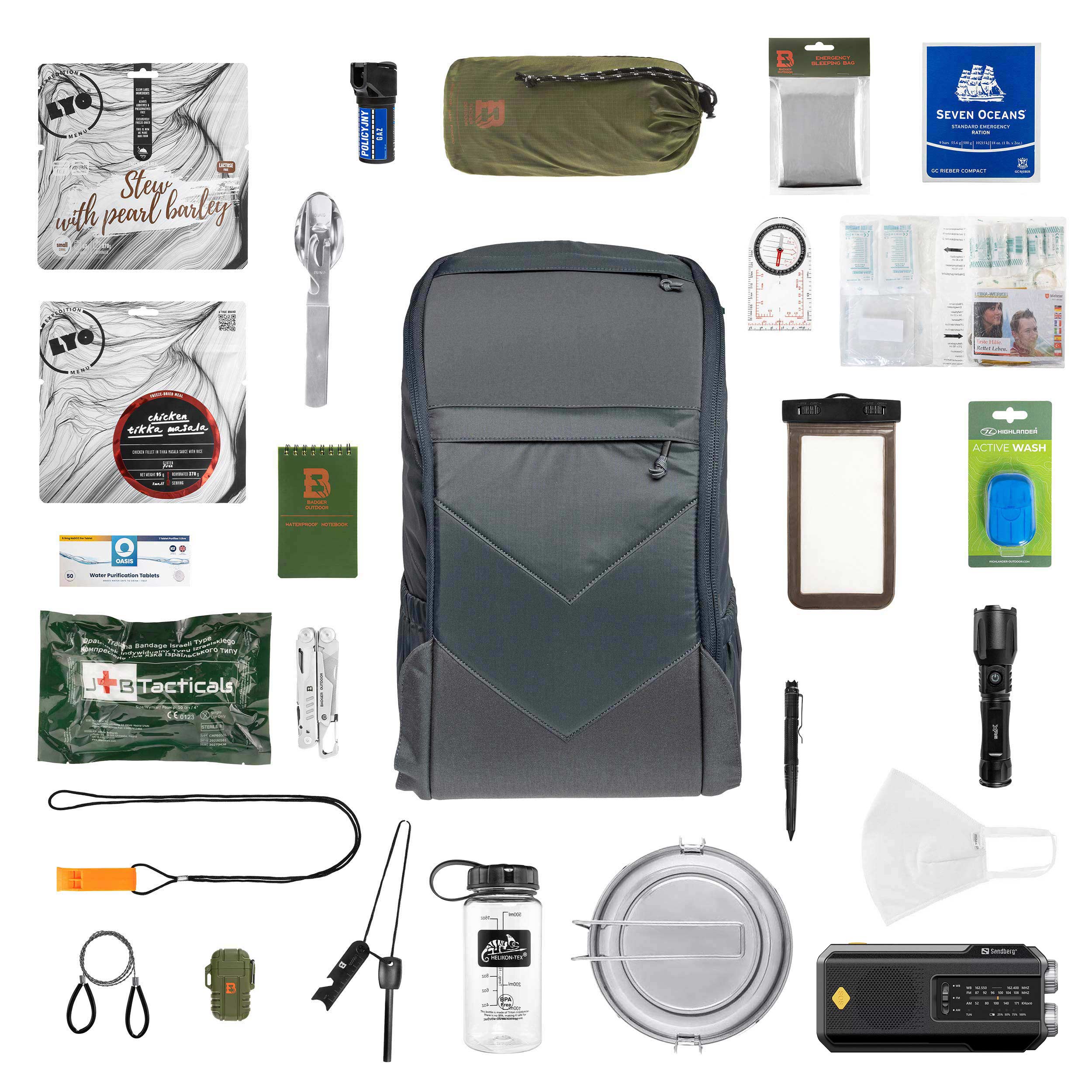 Евакуаційний рюкзак Helikon Bail Out Bag 25 л Shadow Grey - зі спорядженням