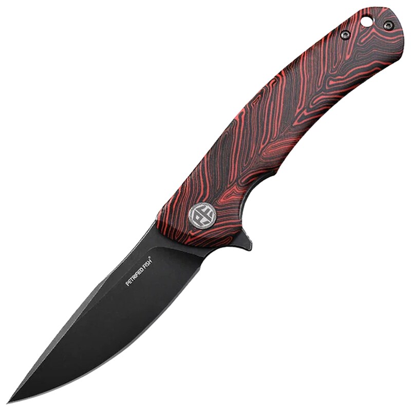 Nóż składany Petrified Fish Warrior PF-949R - Red Damascus/Black Stonewash