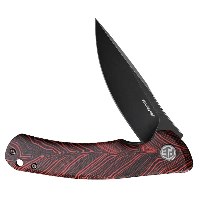 Nóż składany Petrified Fish Warrior PF-949R - Red Damascus/Black Stonewash