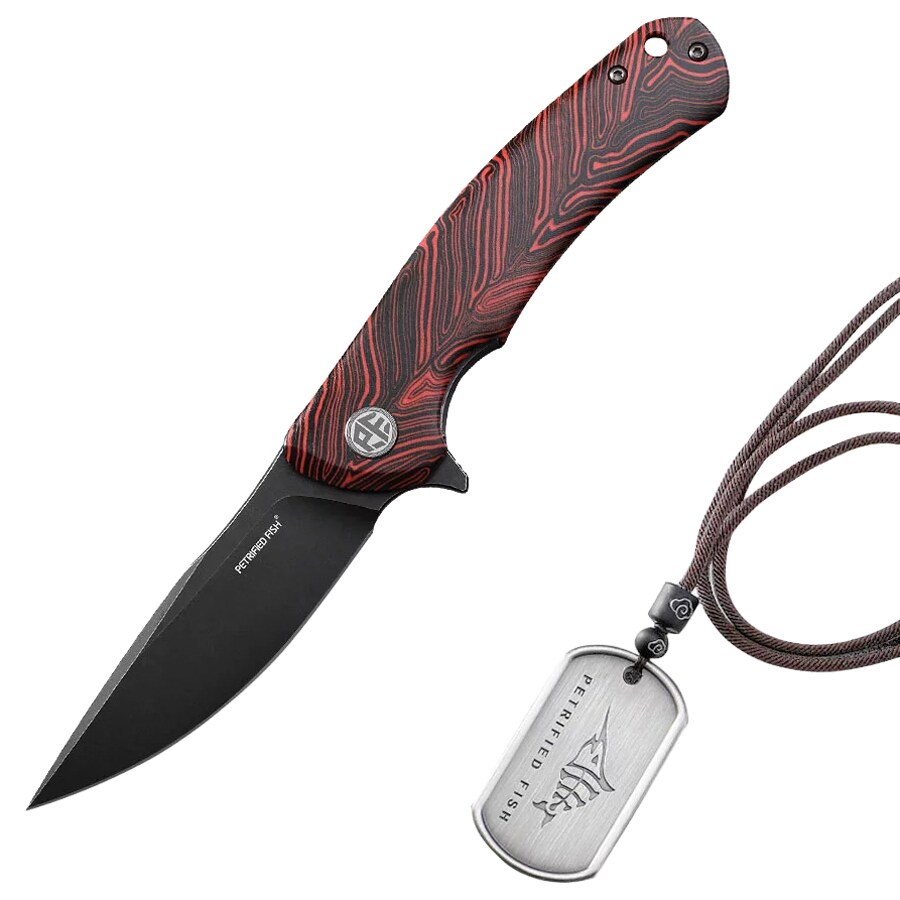 Nóż składany Petrified Fish Warrior PF-949R - Red Damascus/Black Stonewash