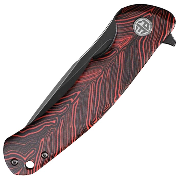 Nóż składany Petrified Fish Warrior PF-949R - Red Damascus/Black Stonewash