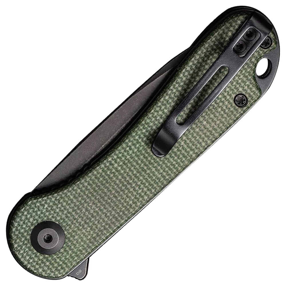 Civivi D2 Elementum Flipper C907T-E Folding Knife - Black Stonewashed/Green Micarta