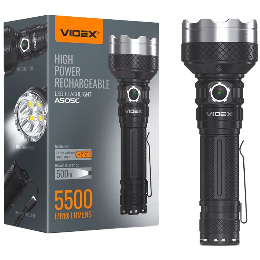 Latarka akumulatorowa Videx A505C Black - 5500 lumenów
