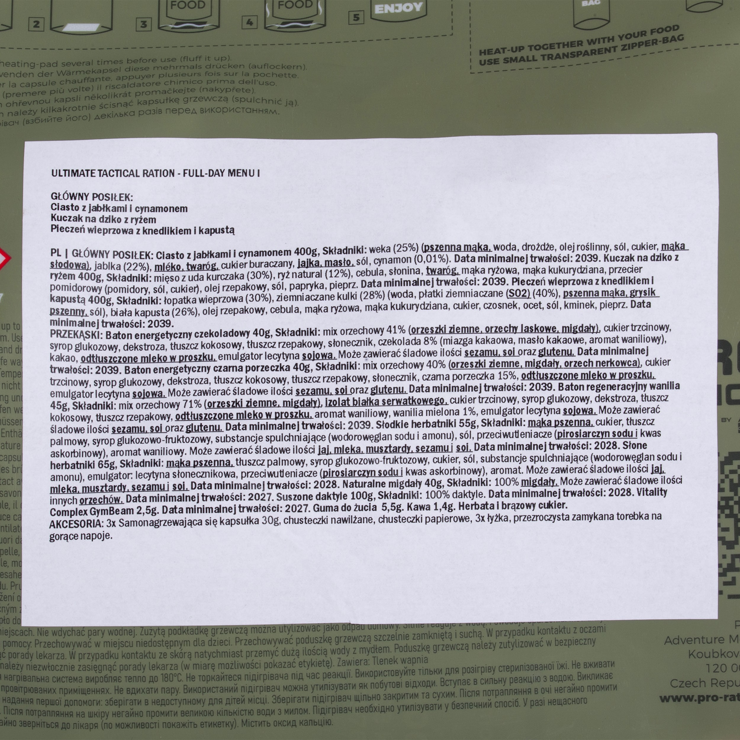 Racja żywnościowa Pro Ration Ultimate Tactical Ration Full-Day Menu I