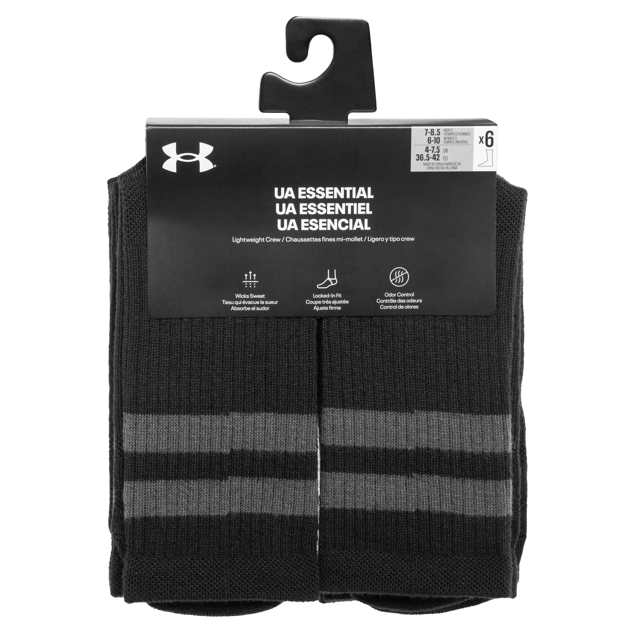 Skarpety Under Armour Essential Crew Black/Castlerock - 6 par