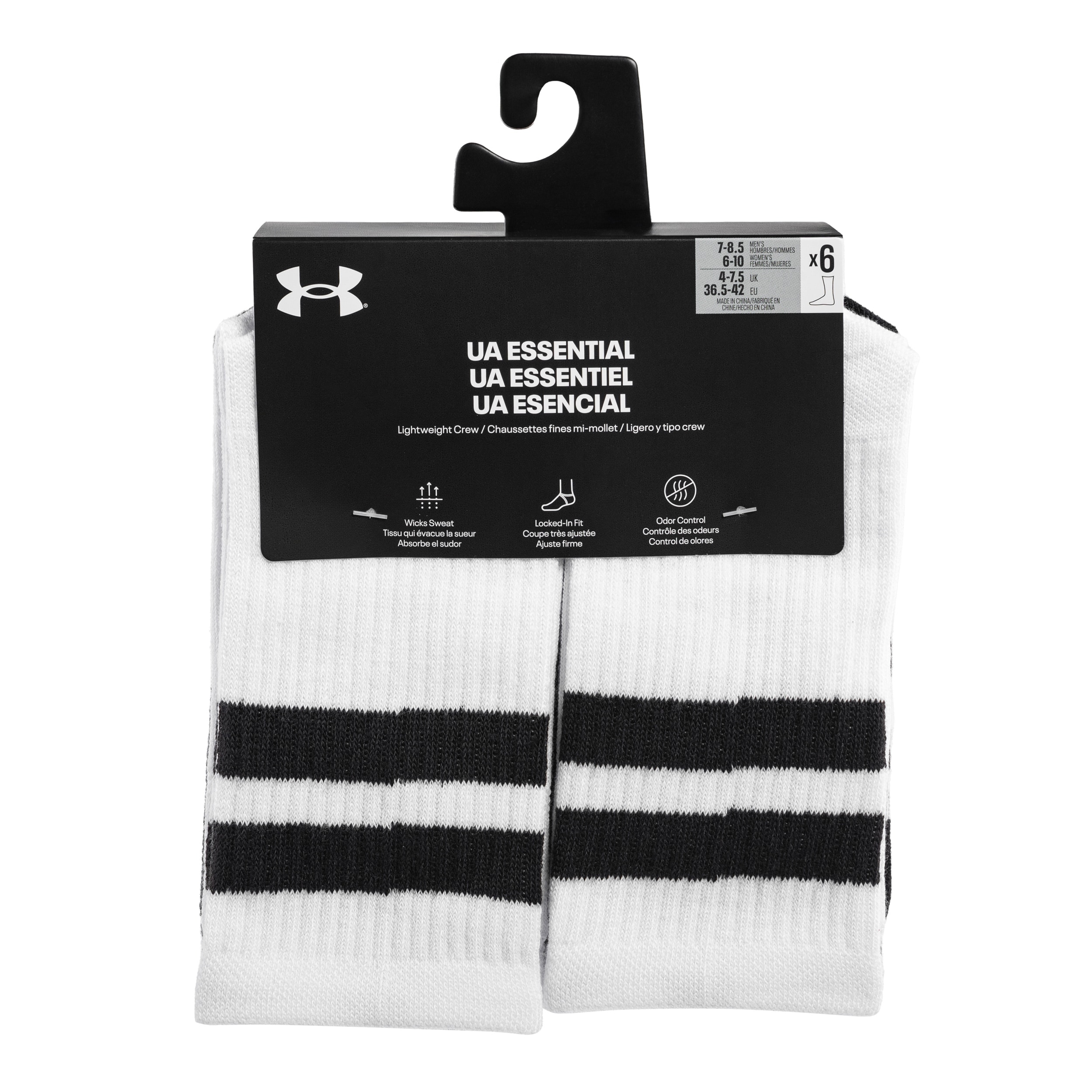 Skarpety Under Armour Essential Crew Black/White- 6 par