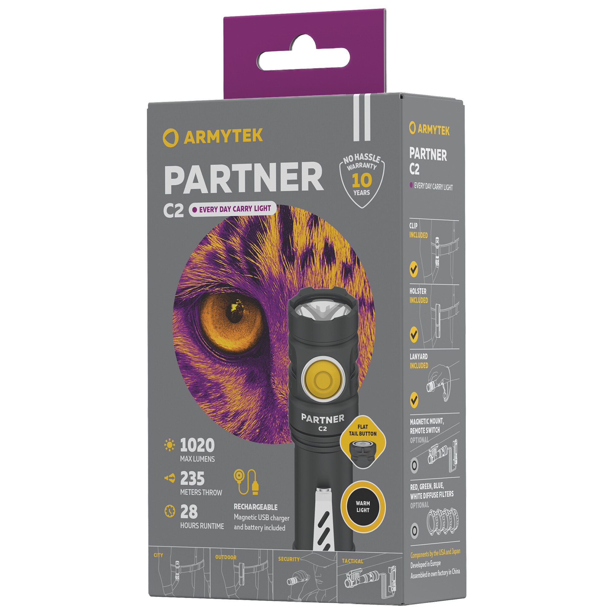 Latarka Armytek Partner C2 Magnet USB Warm - 1020 lm