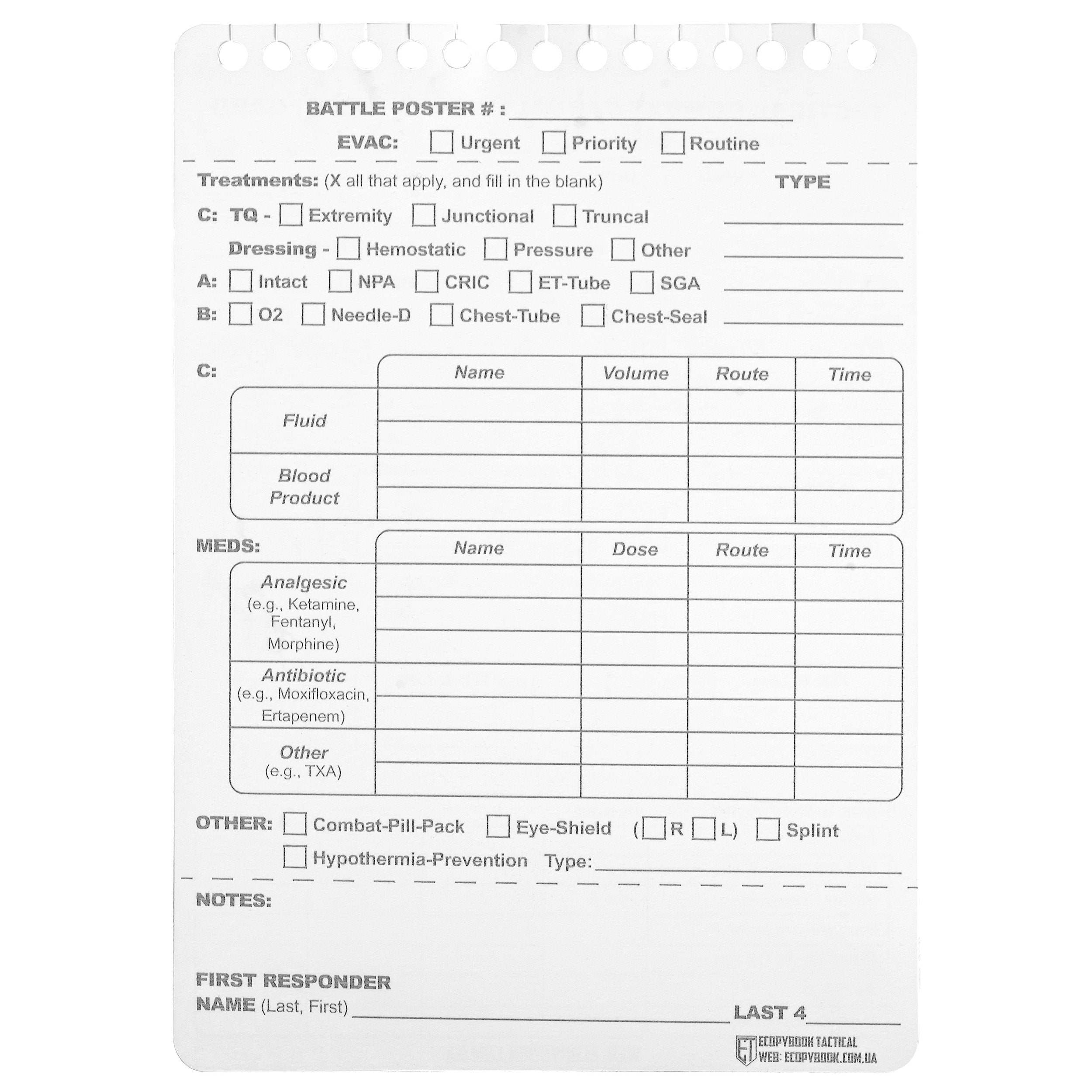 Karta rannego M-Tac Wersja angielska - 10szt.