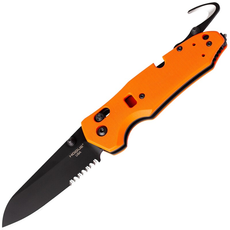 Складаний рятувальний ніж Hogue Trauma First Response Tool Partially Serrated Black Cerakote - Orange