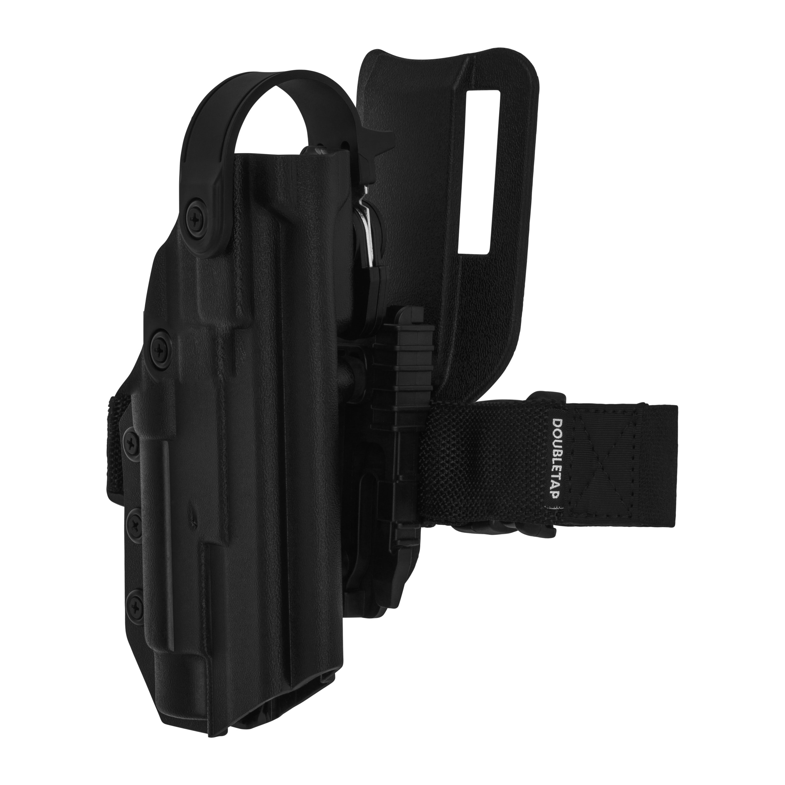 Kabura Doubletap Gear Kydex OWB Strighter SLS QLS Holster z pasem udowym do pistoletów Glock 19 z latarką TLR-1 - Black