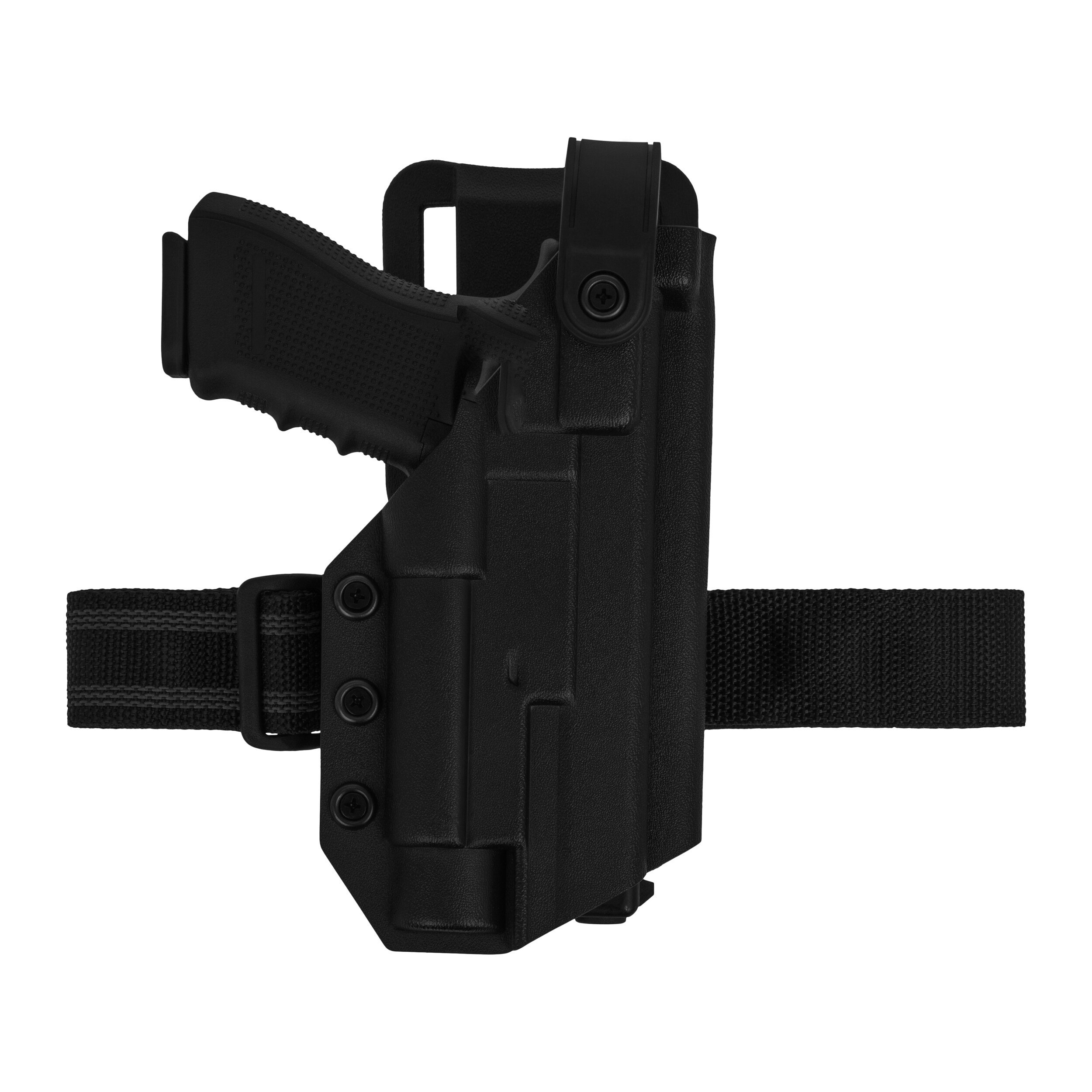 Kabura Doubletap Gear Kydex OWB Strighter SLS QLS Holster z pasem udowym do pistoletów Glock 19 z latarką TLR-1 - Black