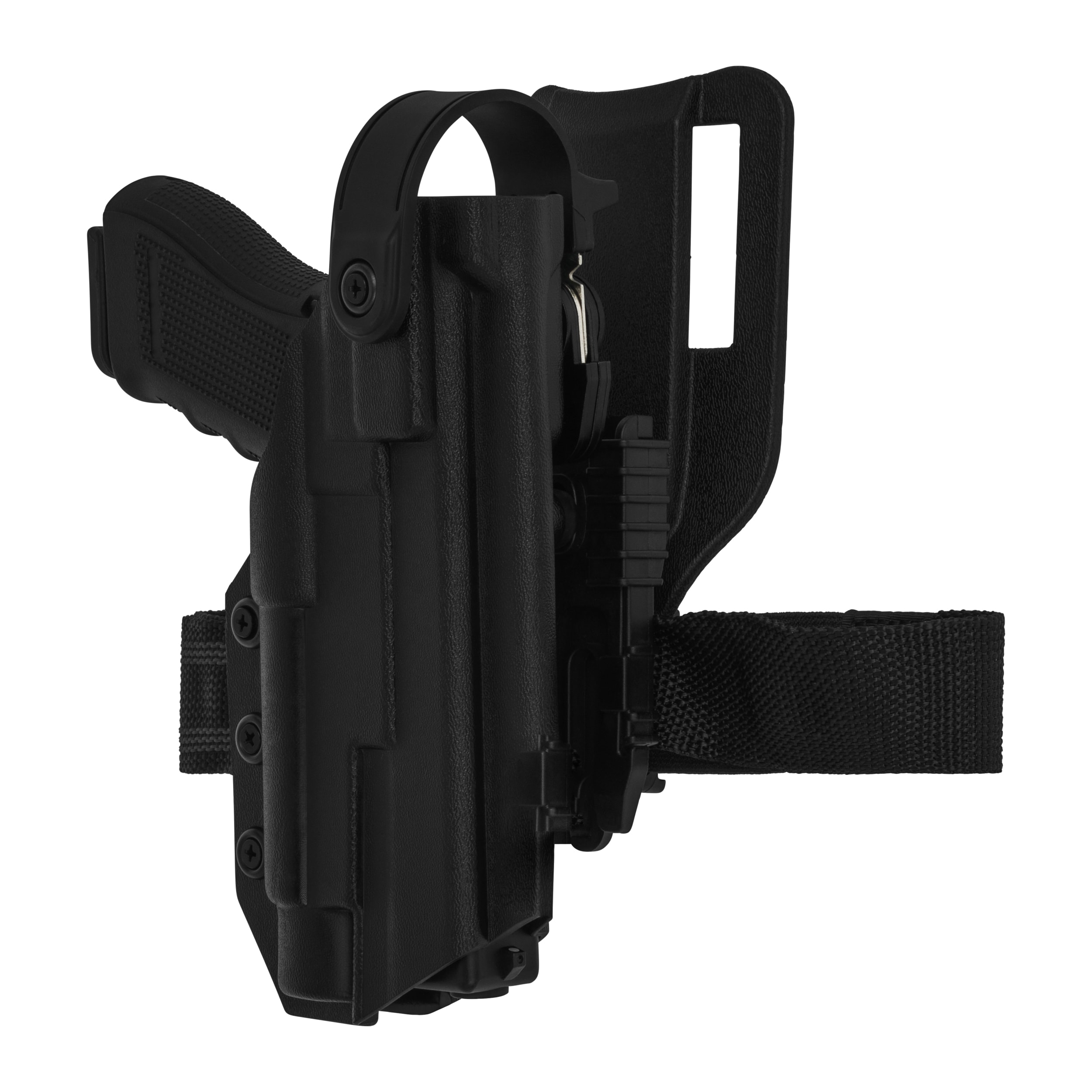 Kabura Doubletap Gear Kydex OWB Strighter SLS QLS Holster z pasem udowym do pistoletów Glock 19 z latarką TLR-1 - Black