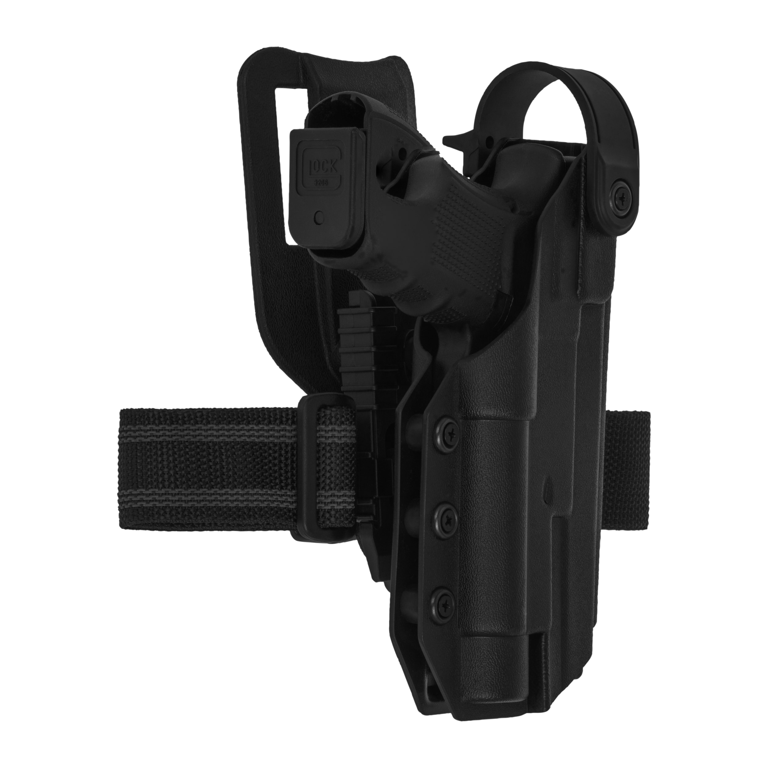 Kabura Doubletap Gear Kydex OWB Strighter SLS QLS Holster z pasem udowym do pistoletów Glock 19 z latarką TLR-1 - Black