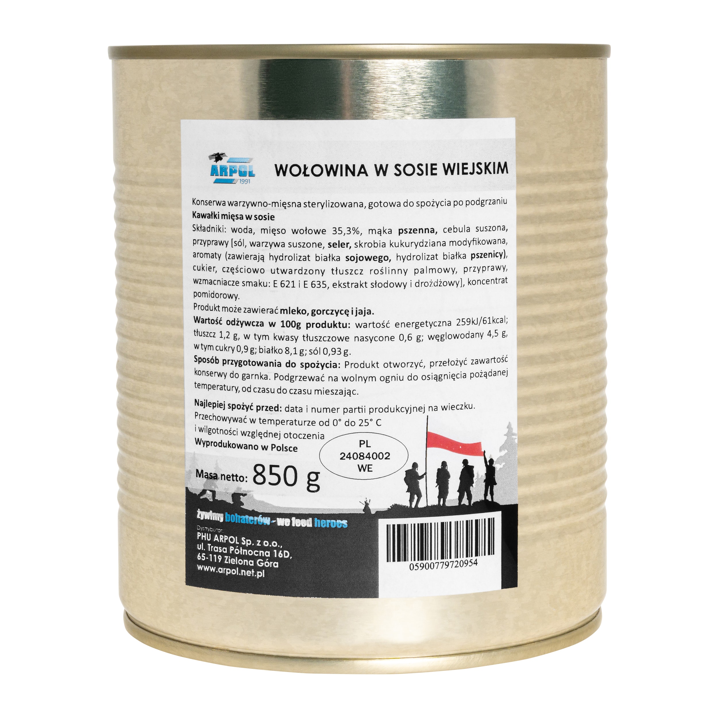 Żywność konserwowana - Wołowina w sosie wiejskim 850 g