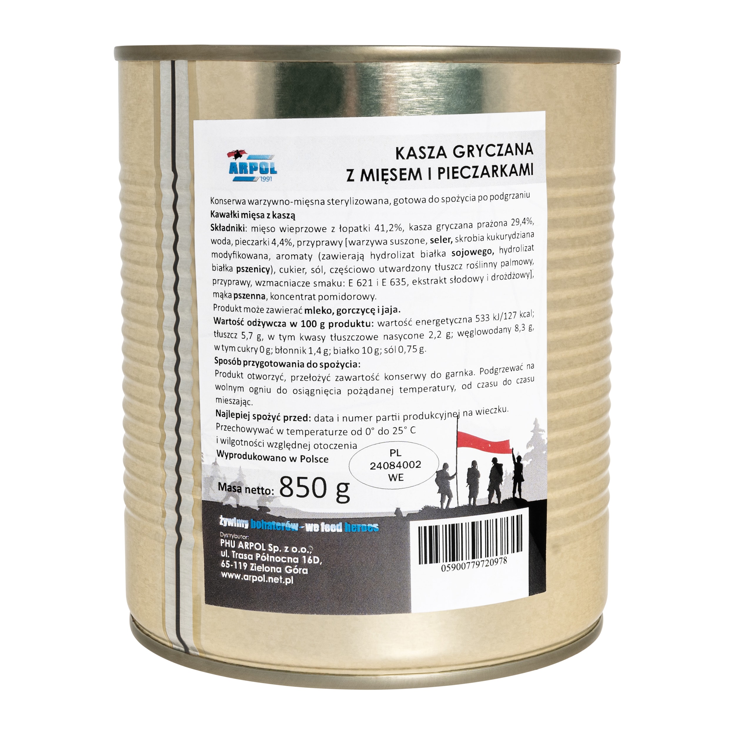 Żywność konserwowana Arpol - Kasza gryczana z mięsem i pieczarkami  850 g