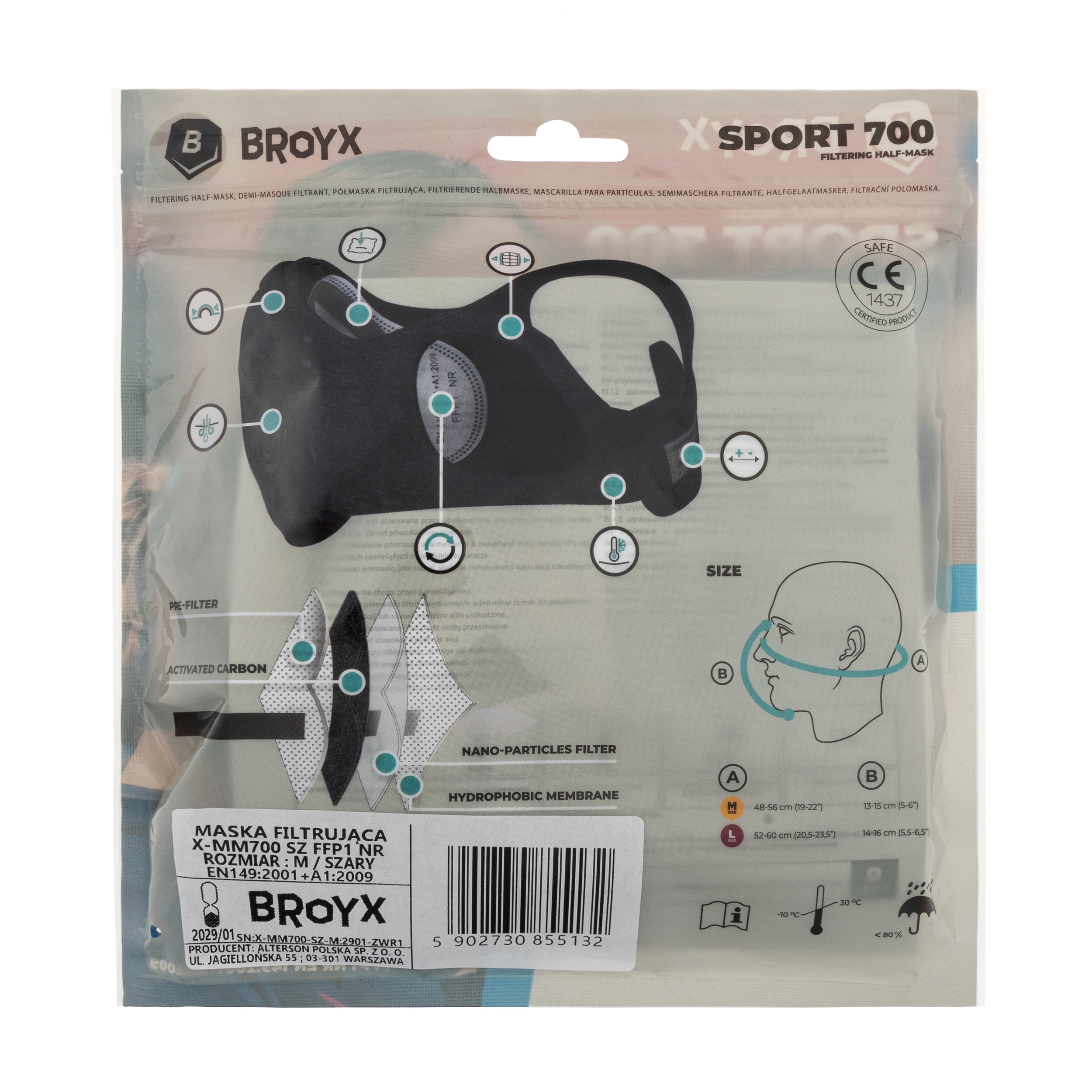 Maska antysmogowa Broyx Sport Delta - Grey