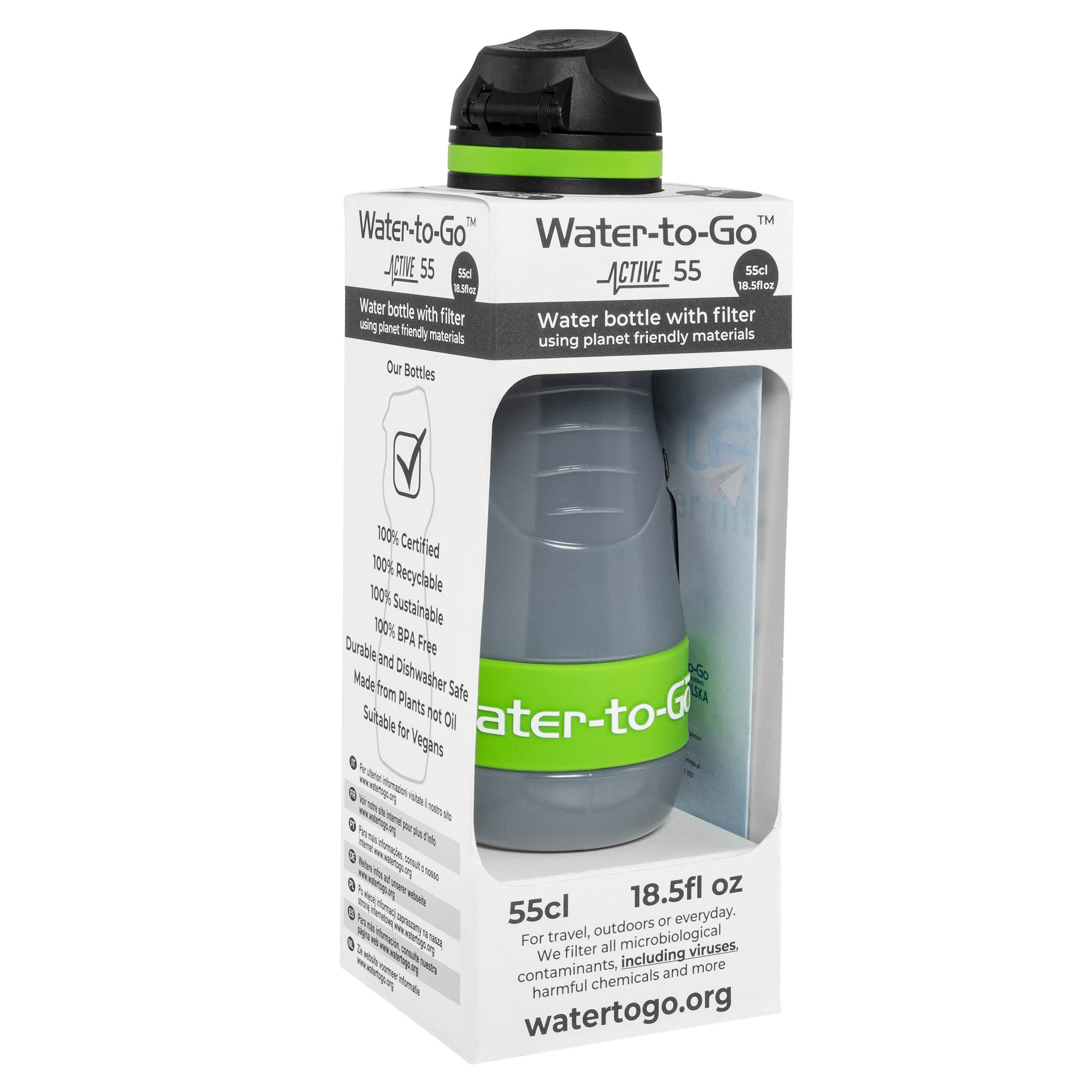 Butelka z filtrem Water-to-Go Sugarcane 550 ml 2024 – Zielona