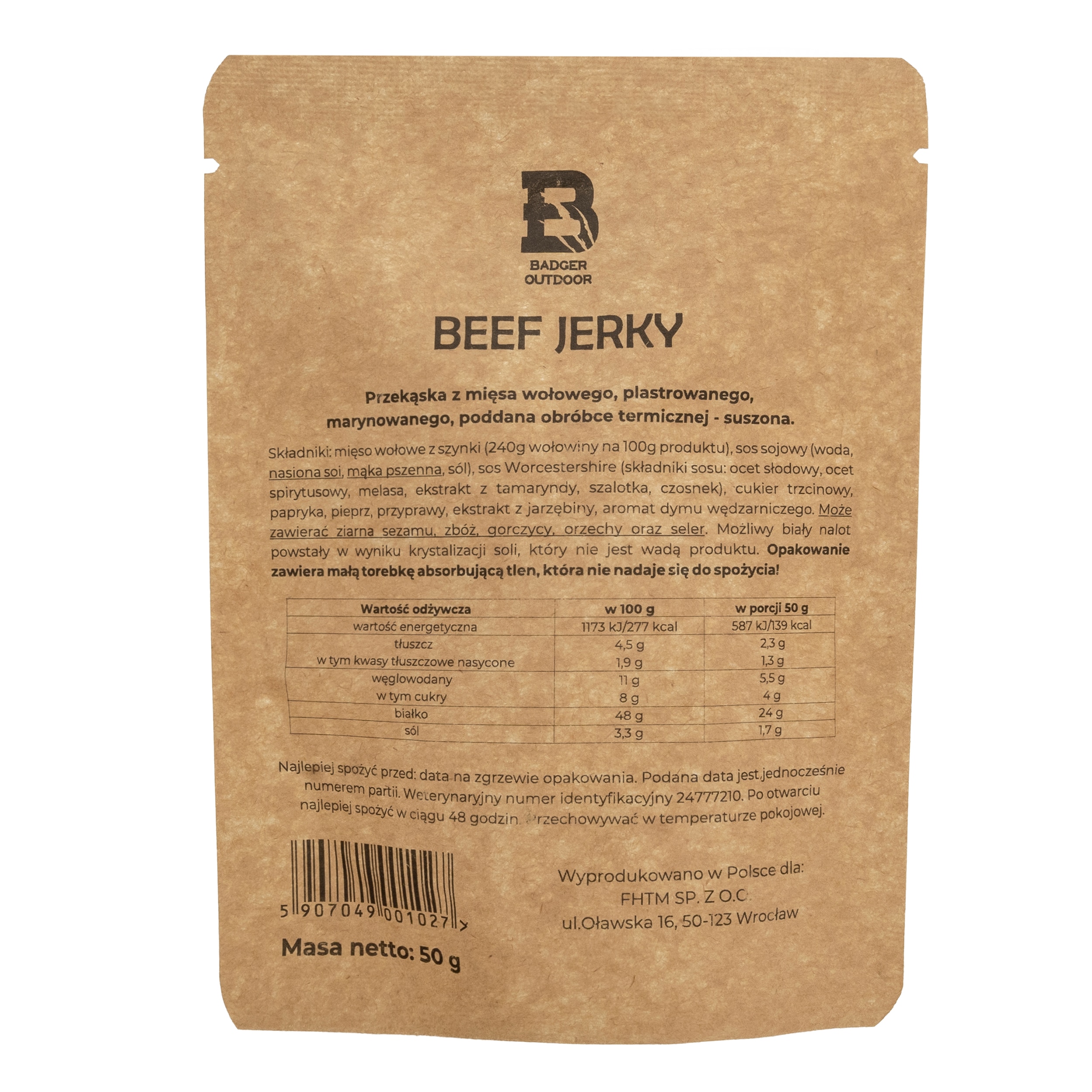 Suszona wołowina Badger Outdoor Beef Jerky Smoky Hot - 50 g