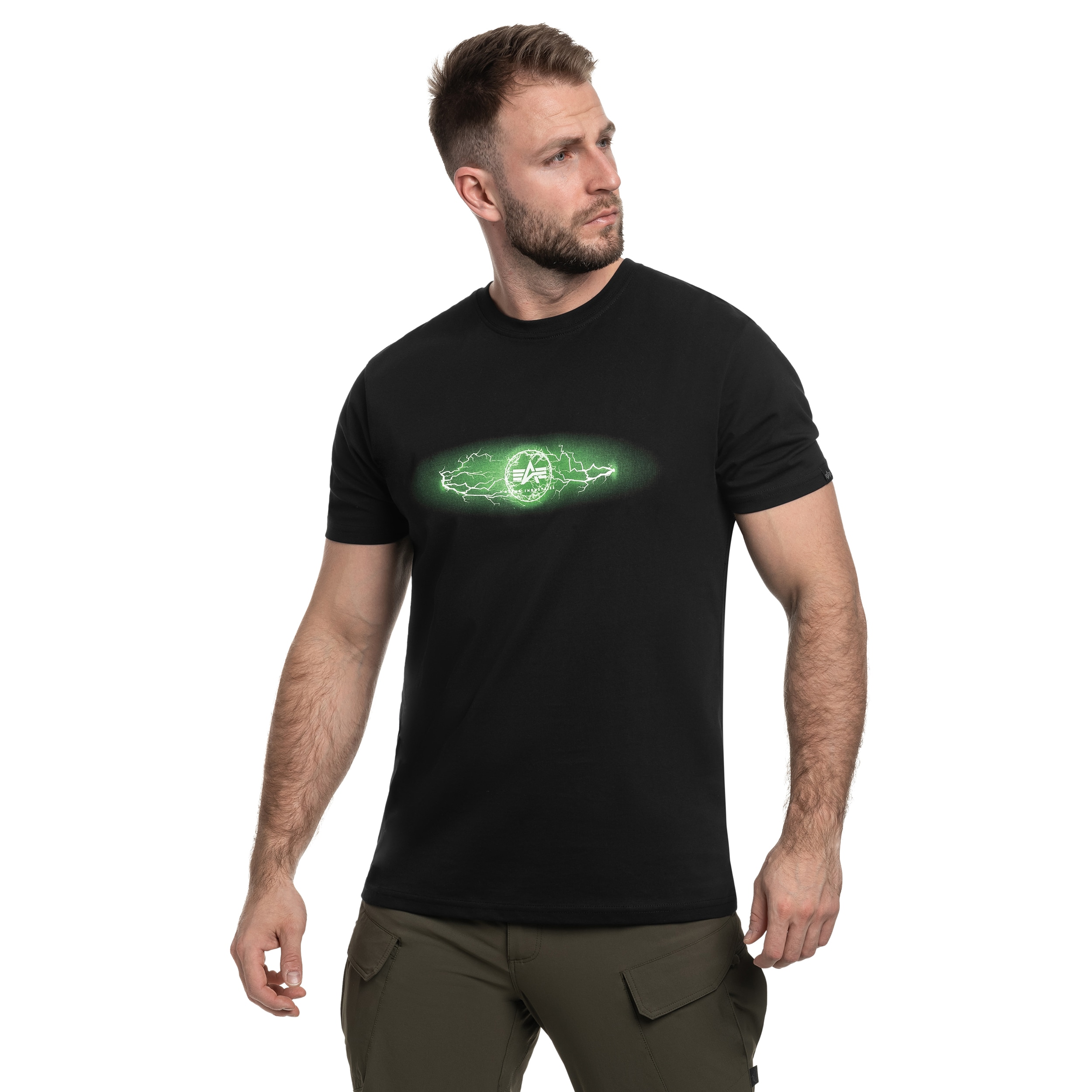Koszulka T-Shirt Alpha Industries Lightning - Black/Poison Green