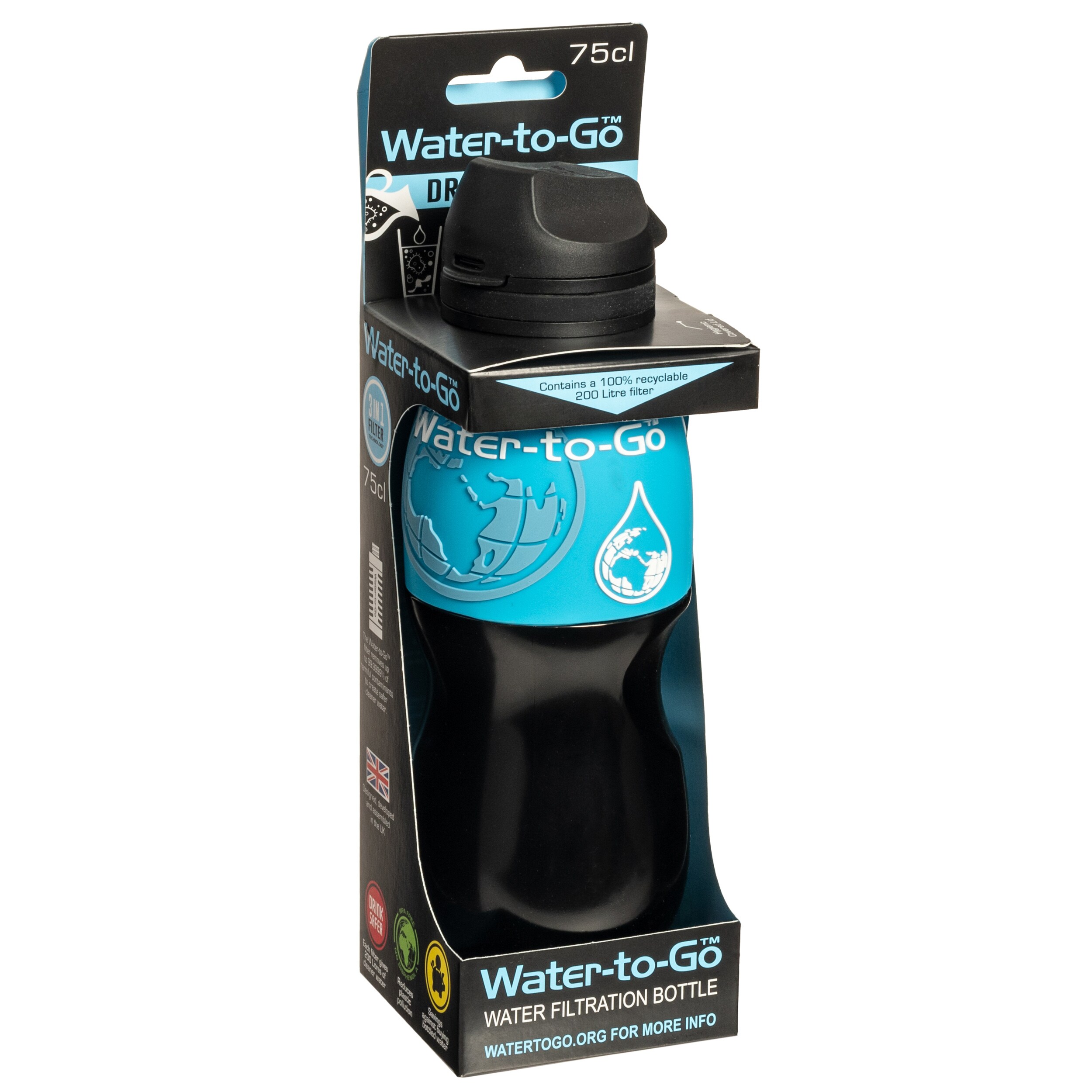 Пляшка з фільтром Water-to-Go 750 мл 2024 - Чорна/Синя