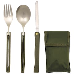 Niezbędnik MFH Cutlery Set z Pokrowcem - Stainless Steel/Olive
