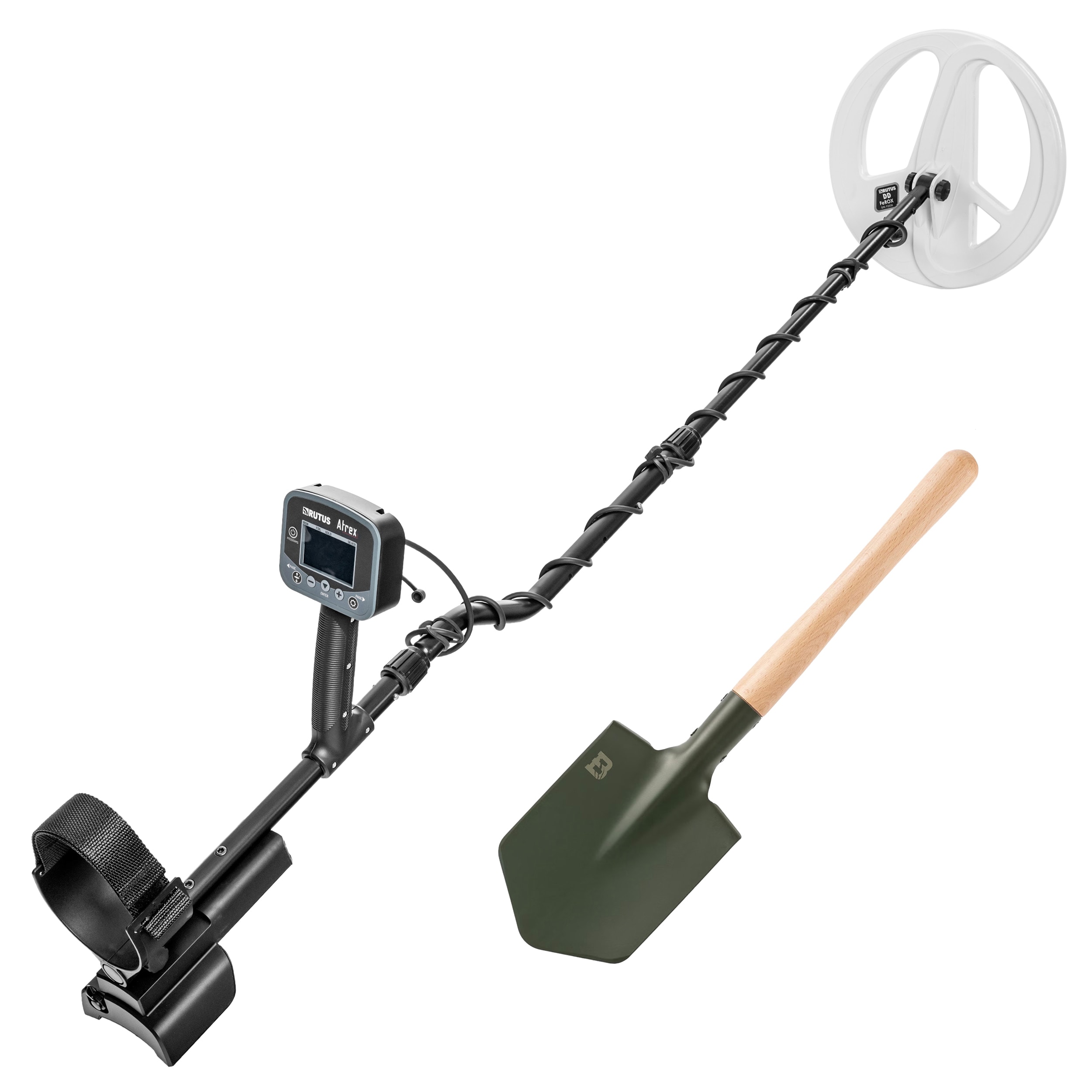 Wykrywacz metali Rutus Atrex DD29 + saperka Badger Outdoor Forces Shovel - zestaw