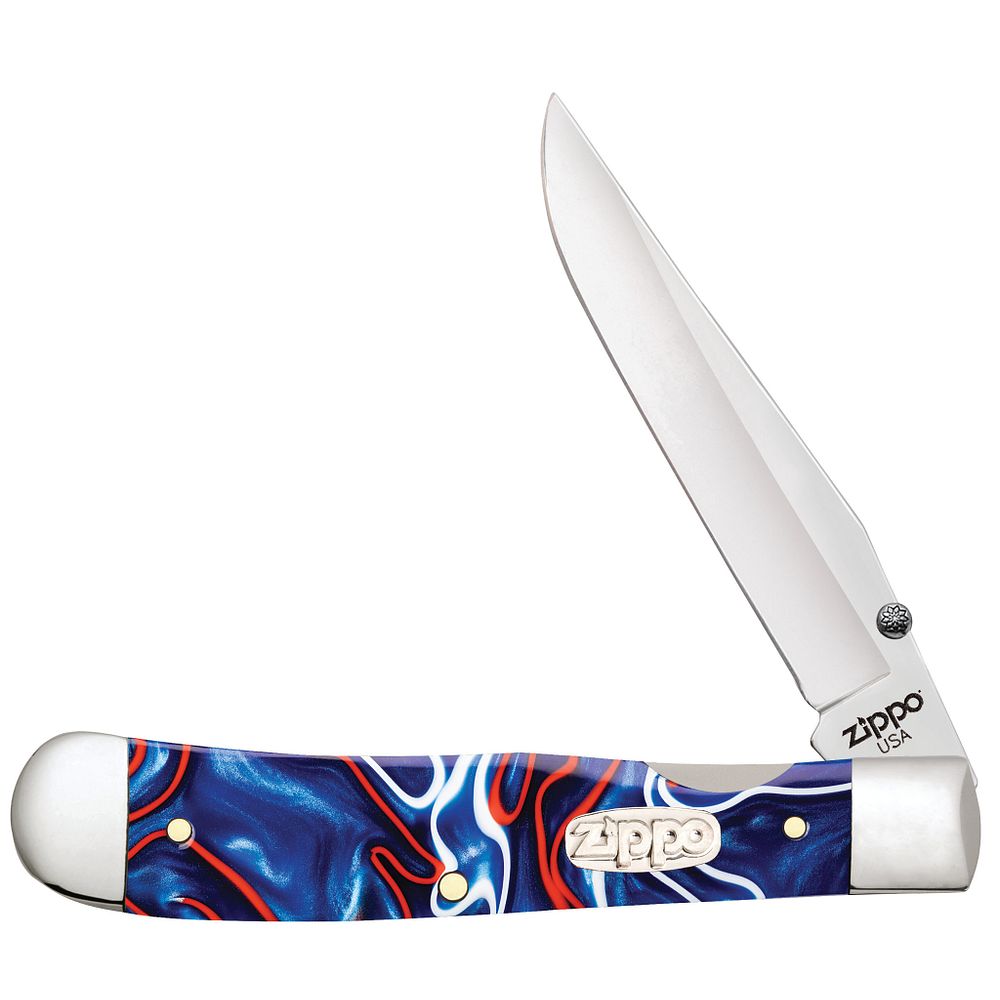 Nóż składany Zippo Trapperlock - Red/White/Blue Kirinite