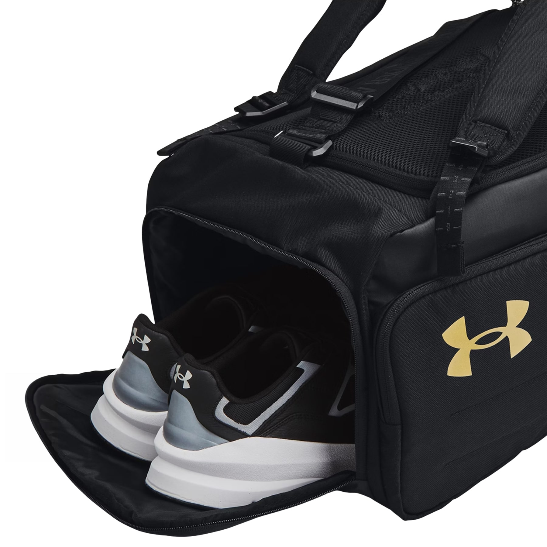 Torba Under Armour Duo BP Duffle S 50 l - Black / Metallic Gold