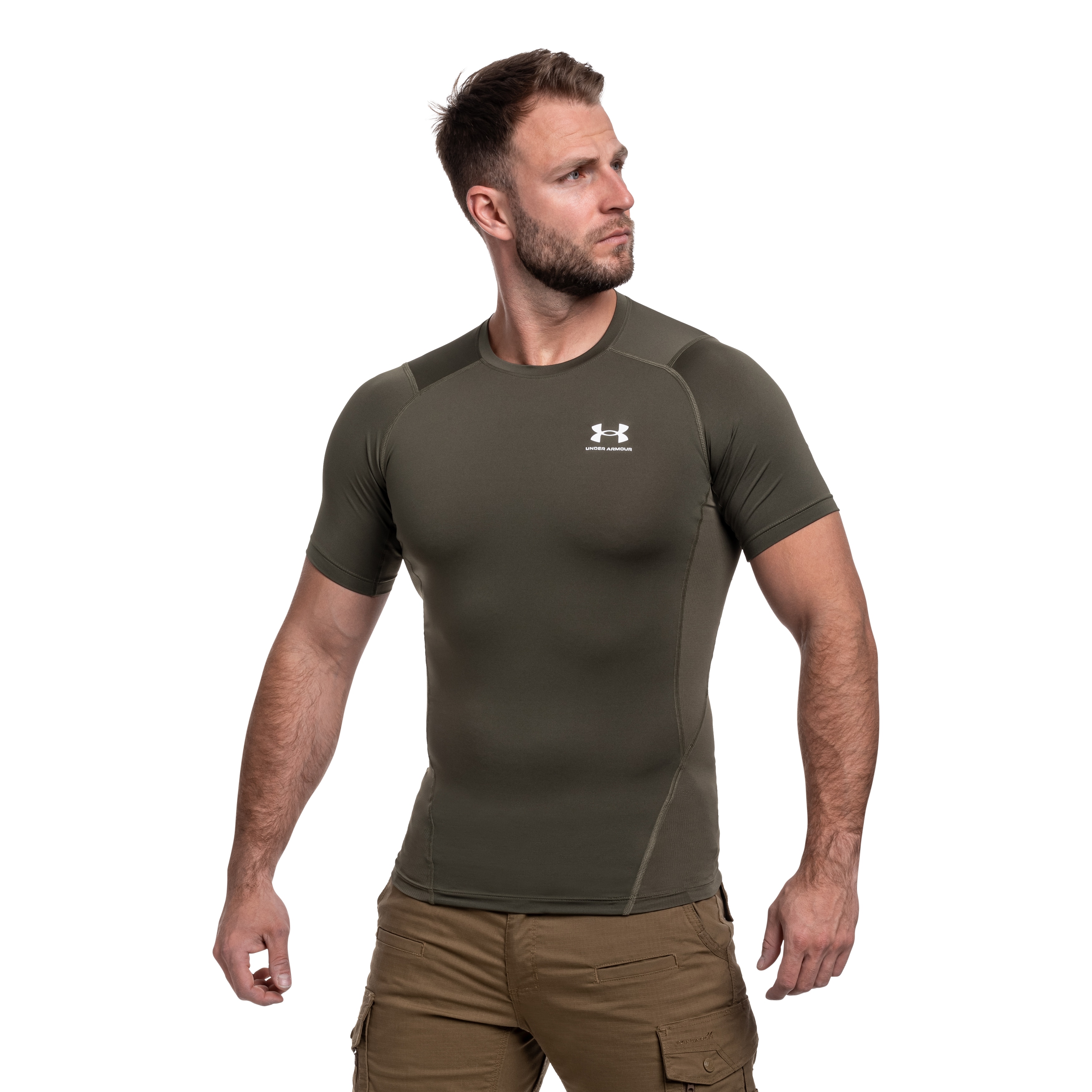 Термоактивна футболка Under Armour Compressed HeatGear - Marine OD Green/White