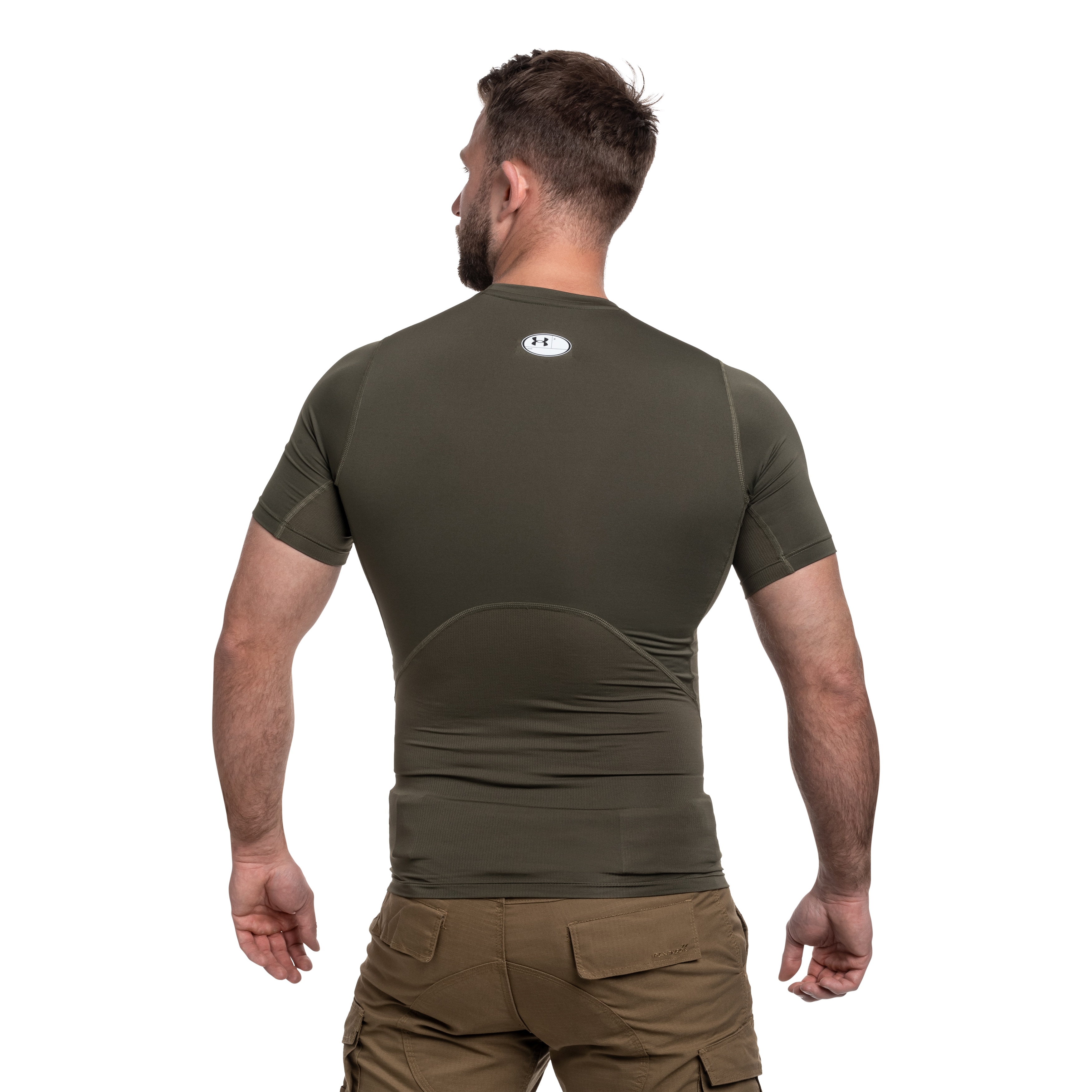 Термоактивна футболка Under Armour Compressed HeatGear - Marine OD Green/White