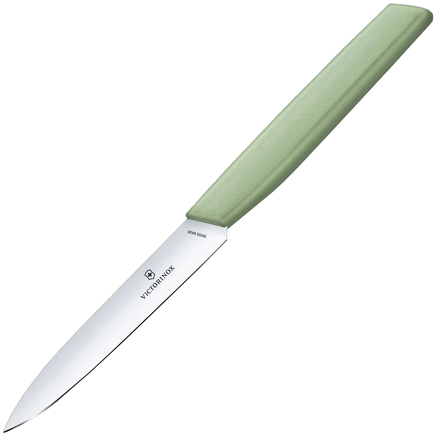Nóż kuchenny Victorinox Swiss Modern Moss Green 10 cm - gładkie ostrze z ostrym czubkiem