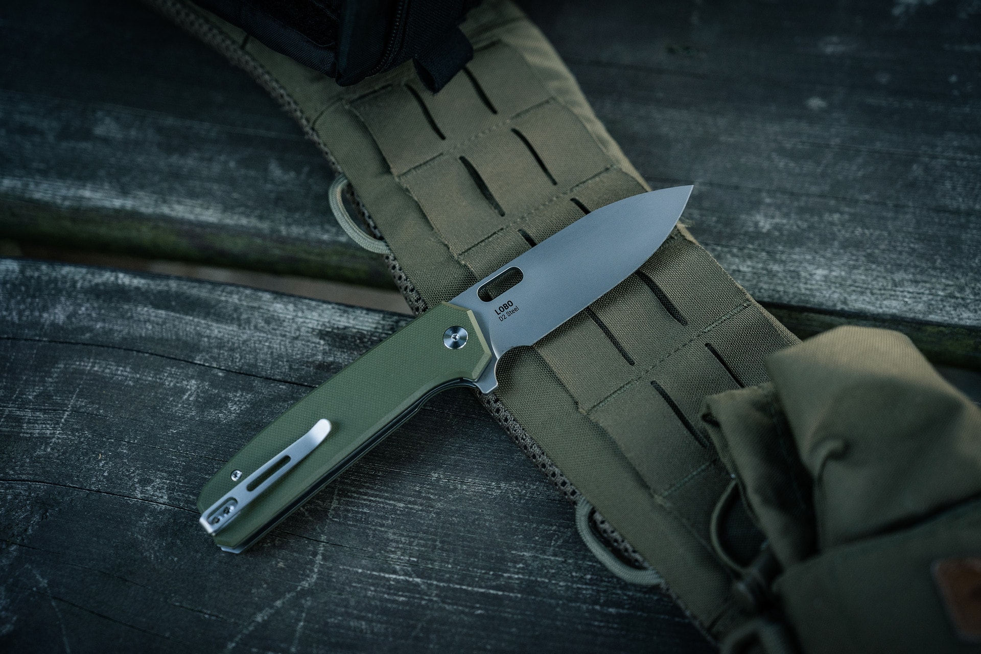 Nóż składany Badger Outdoor D2 Lobo - Green