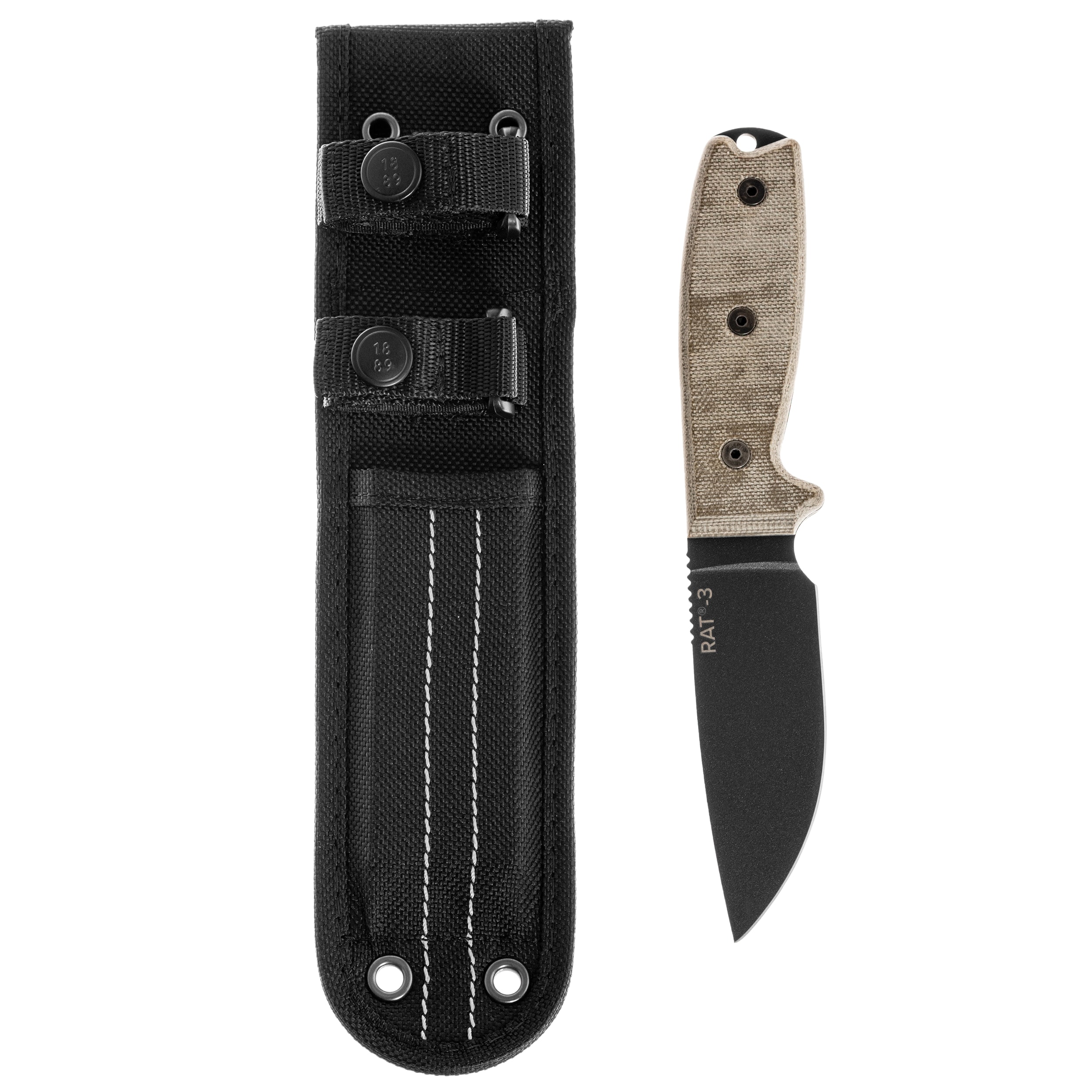 Nóż Ontario Rat 3 Nylon Sheath Black Edge - Tan