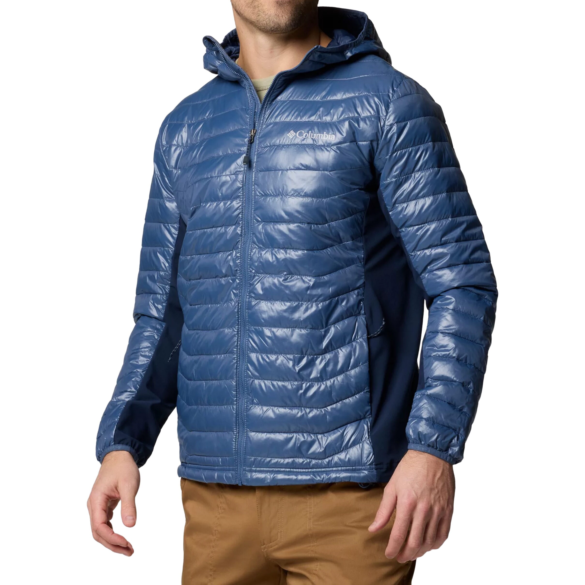 Kurtka Columbia Powder Pass Hooded Hybrid Puffer Jacket - Dark Mountain/Collegiate Navy