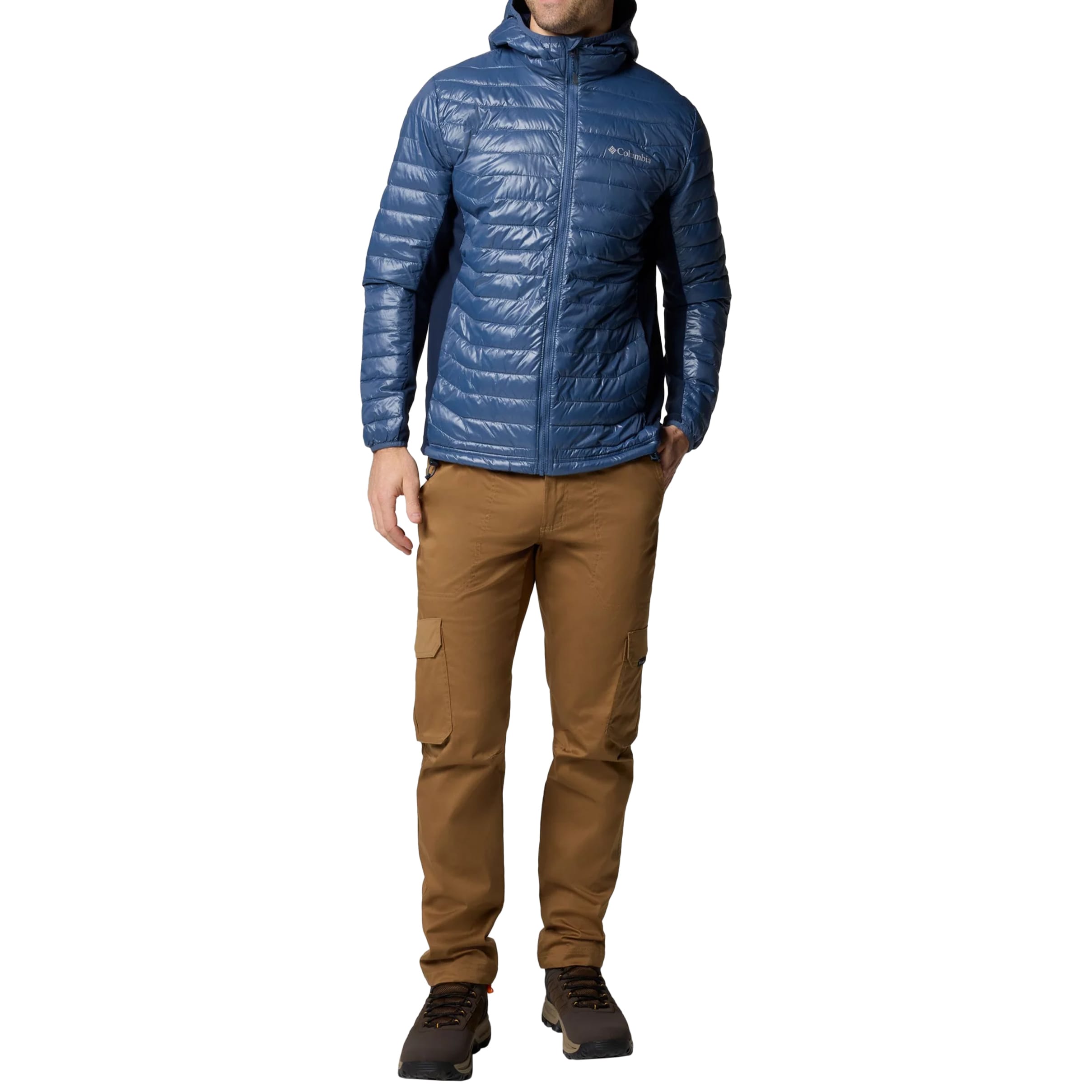 Kurtka Columbia Powder Pass Hooded Hybrid Puffer Jacket - Dark Mountain/Collegiate Navy