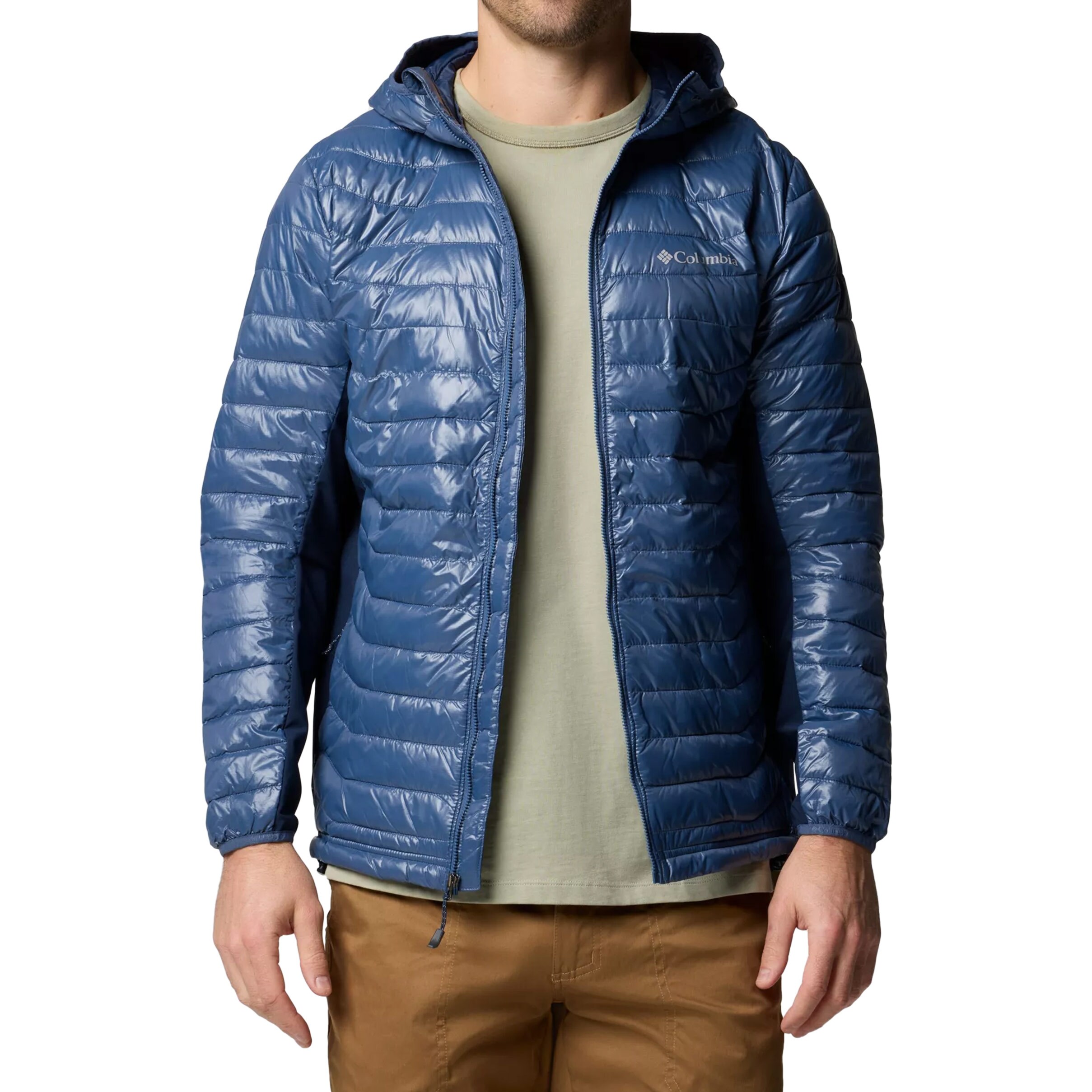 Kurtka Columbia Powder Pass Hooded Hybrid Puffer Jacket - Dark Mountain/Collegiate Navy