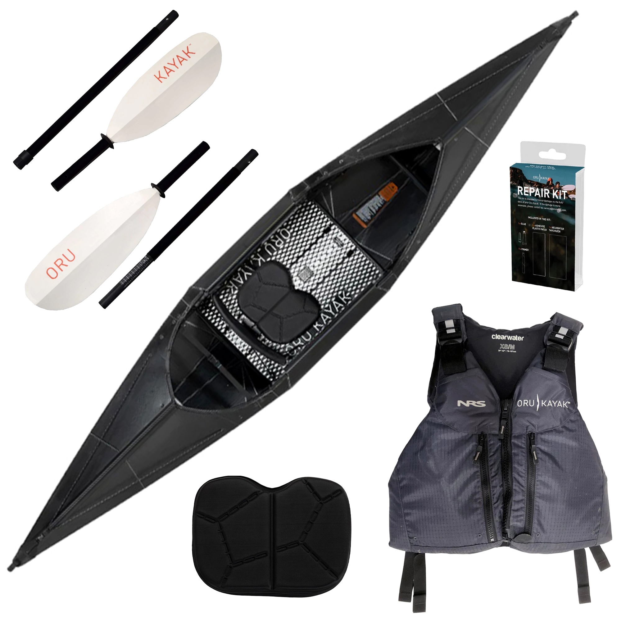 Kajak Oru Kayak Beach LT Sport - Black + Kamizelka ratunkowa Oru Kayak PFD + akcesoria - zestaw