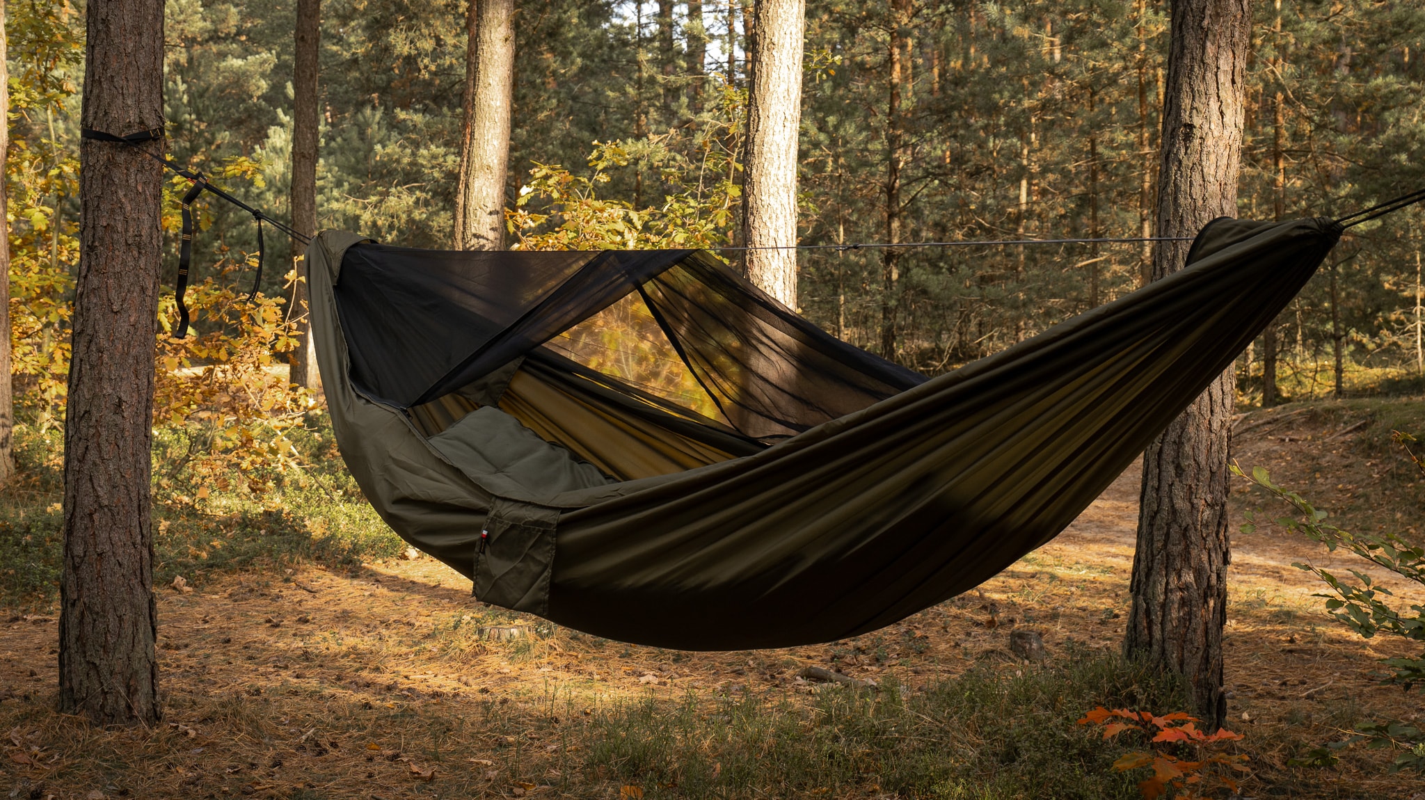 Надлегкий гамак TigerWood Ważka V2 Long Pocket Khaki - з москітною сіткою