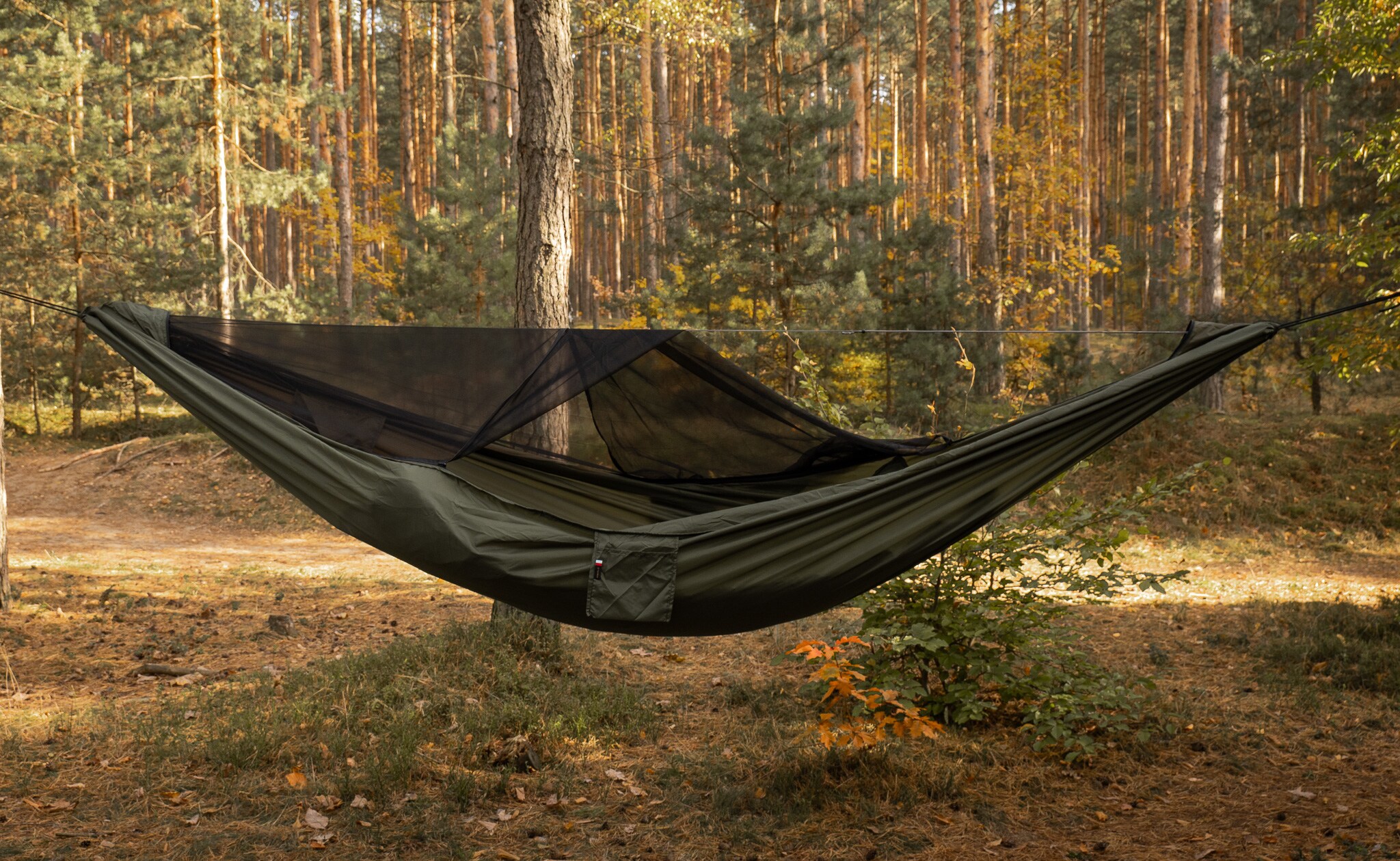 Hamak ultralekki TigerWood Ważka V2 Long Pocket Khaki - z moskitierą