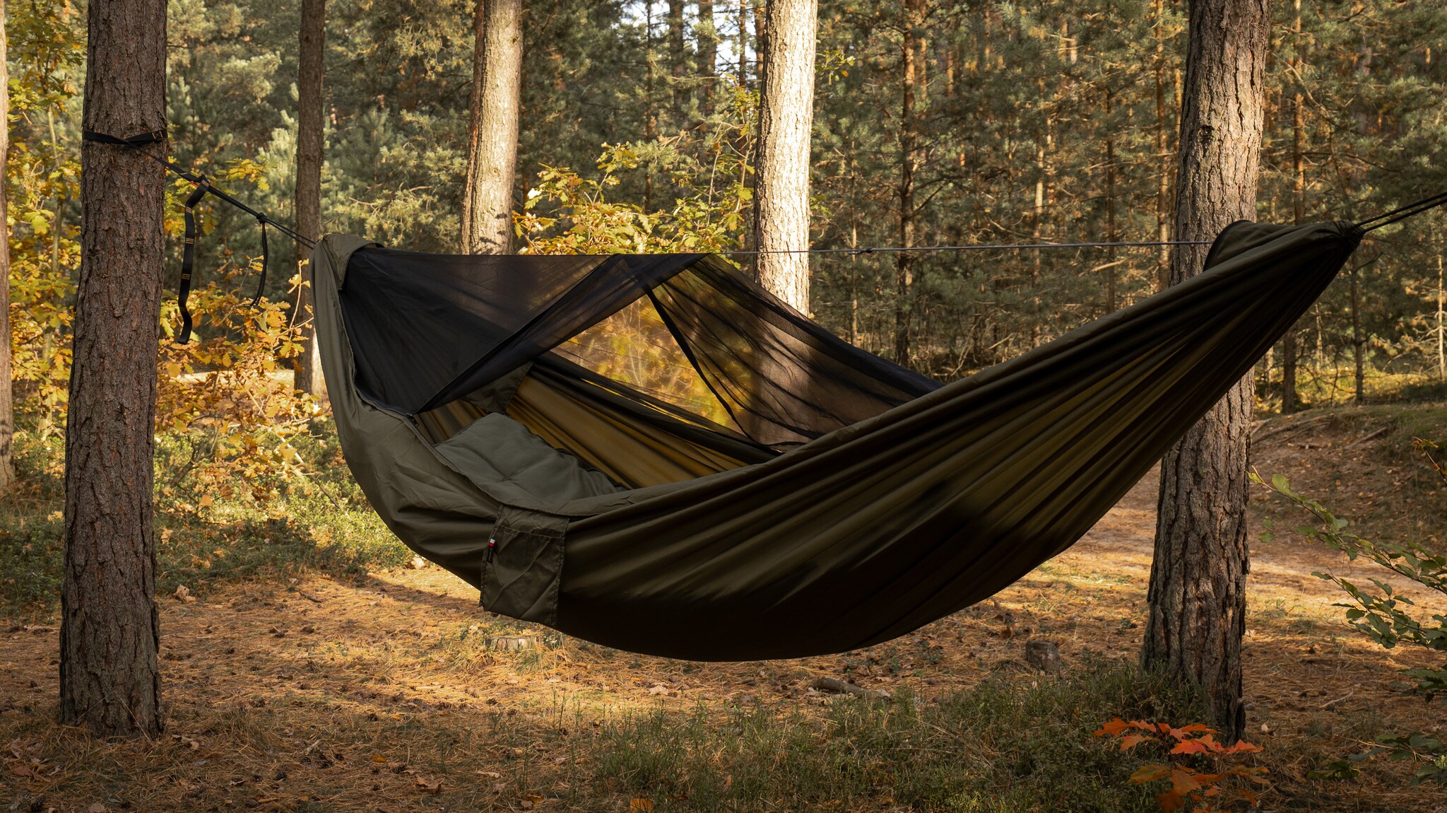 Hamak ultralekki TigerWood Ważka V2 Long Pocket Khaki - z moskitierą