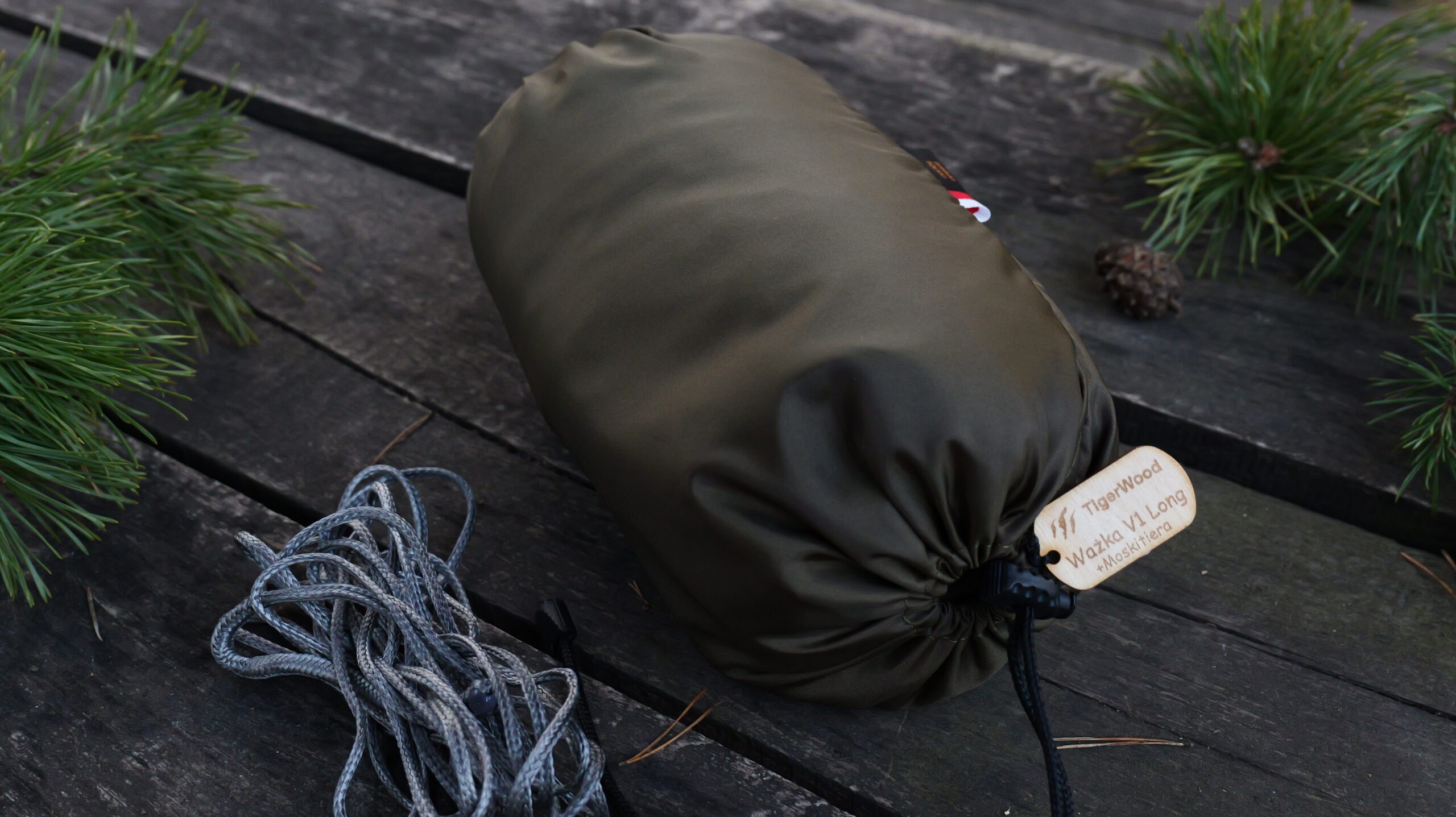 Hamak TigerWood Ważka V1 Long Pocket Khaki - z moskitierą