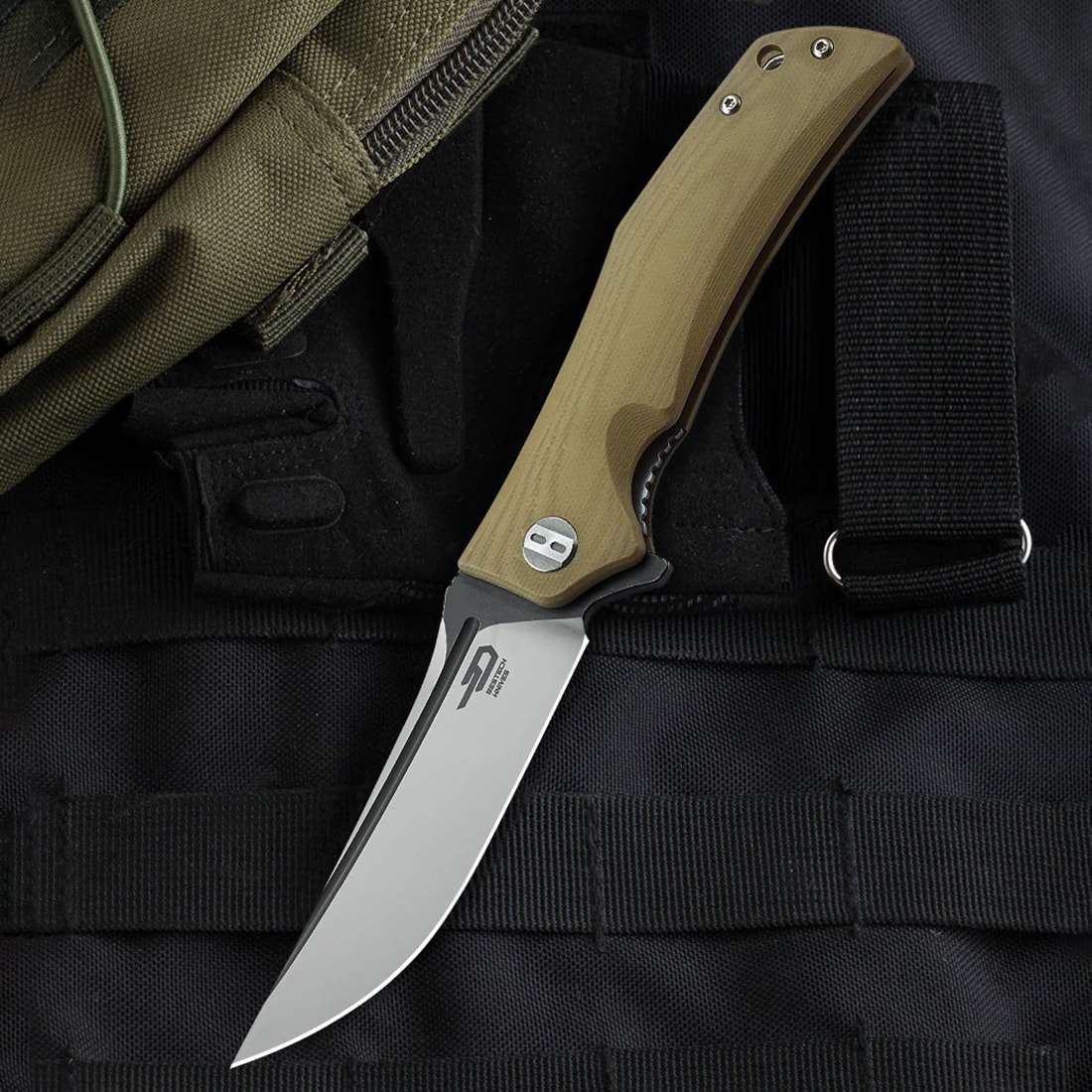 Bestech Knives Scimitar Folding Knife - Beige/Gray Satin