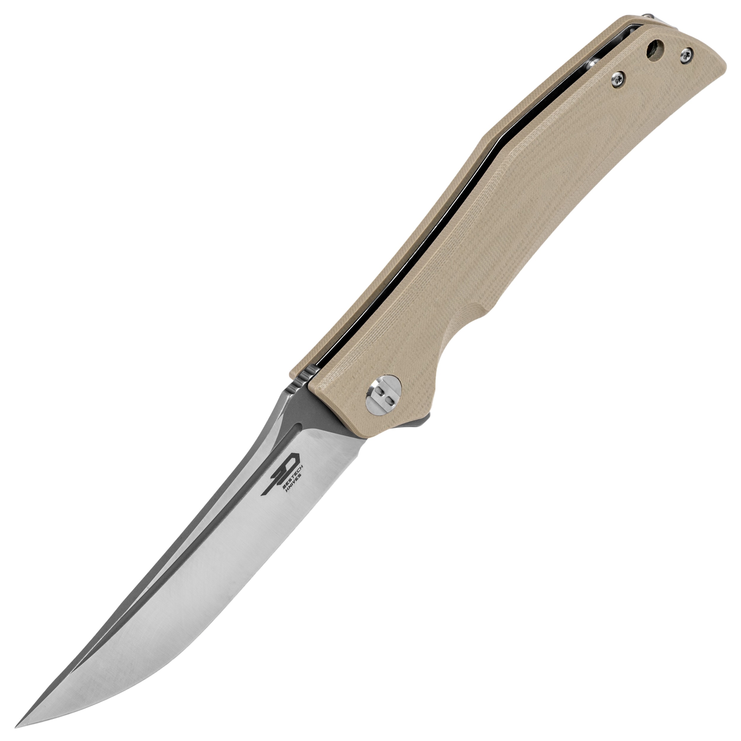 Bestech Knives Scimitar Folding Knife - Beige/Gray Satin