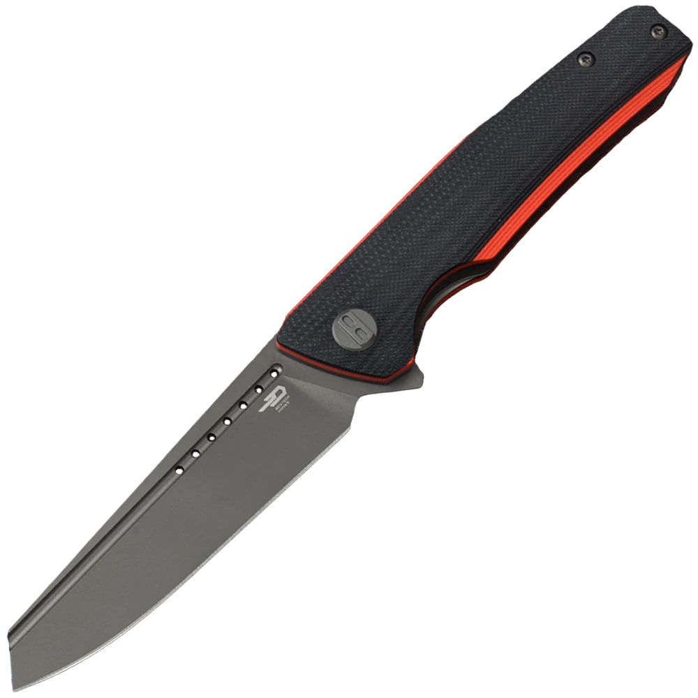 Bestech Knives Slyther Folding Knife - Grey Titanized, Red/Black G10