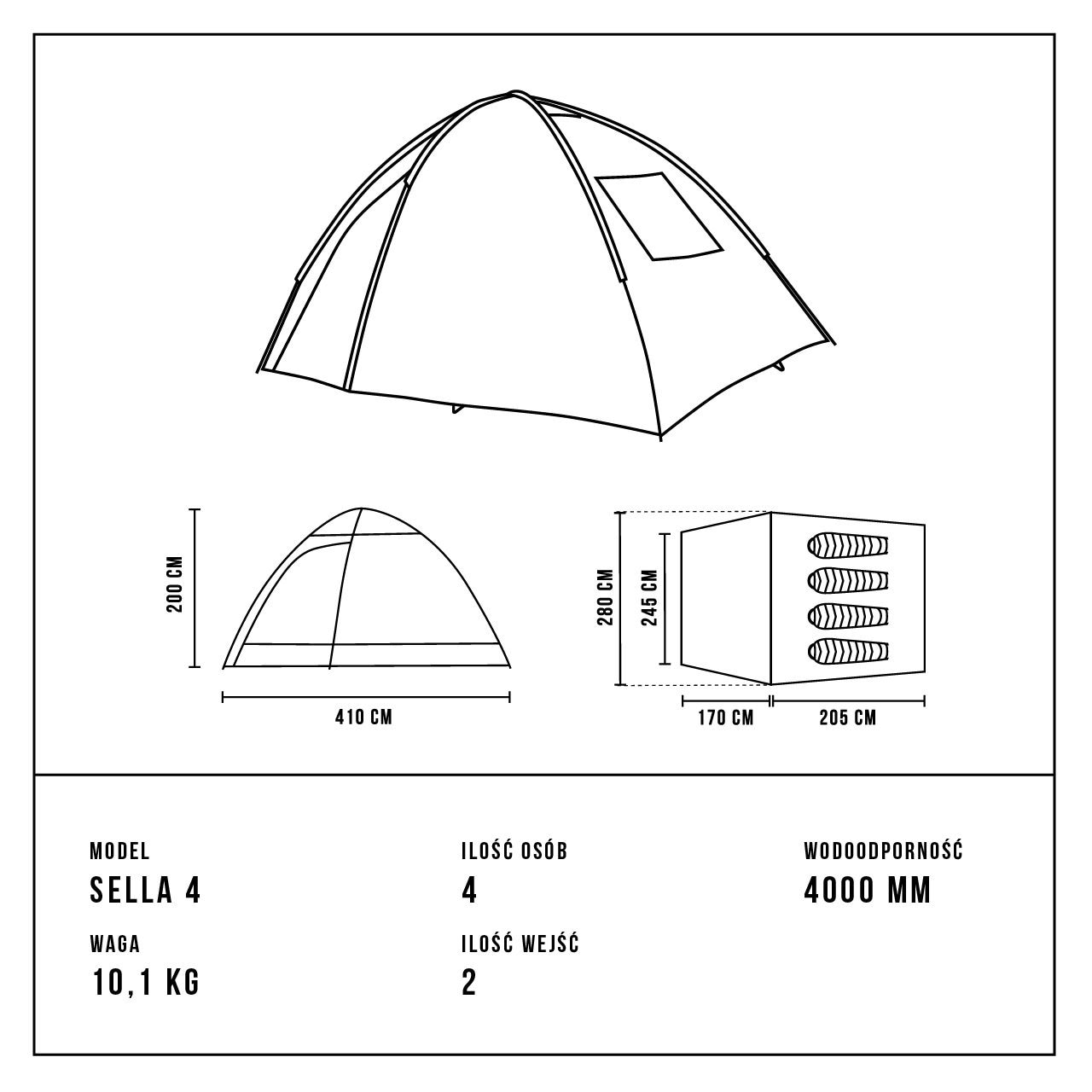 Namiot 4-osobowy Alpinus Sella - Grey
