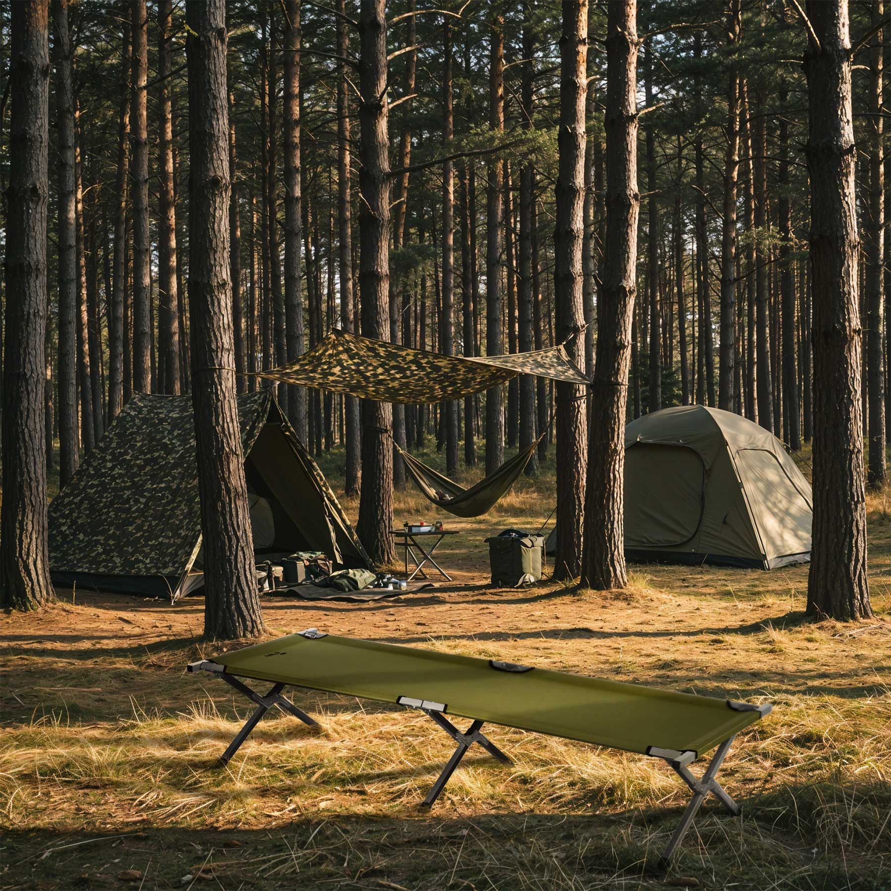 Łóżko polowe składane Nils Camp stalowe Olive - 200 x 60 cm