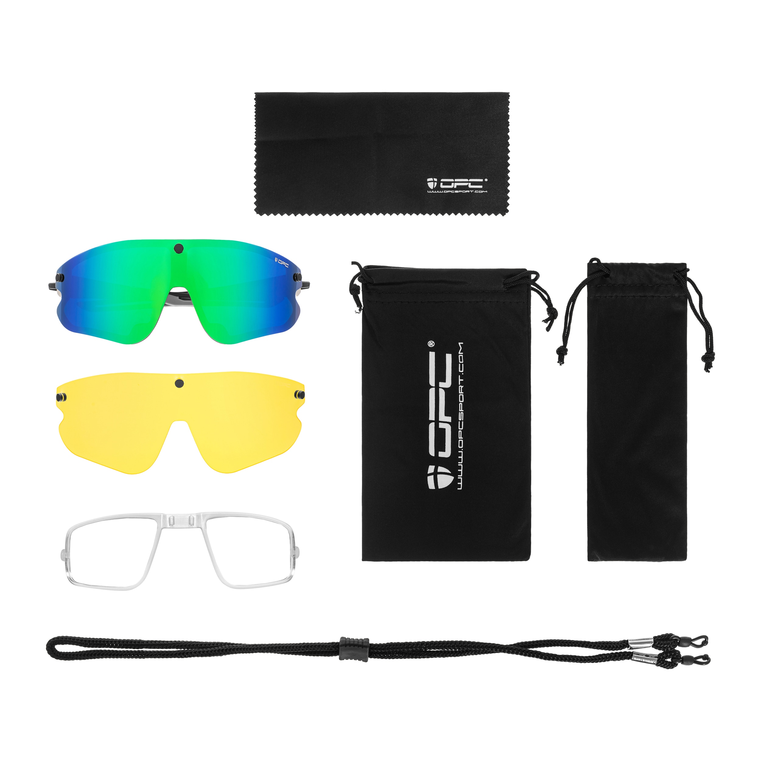 Okulary przeciwsłoneczne OPC All Round Morpho - Matt Black/Green/Yellow Set