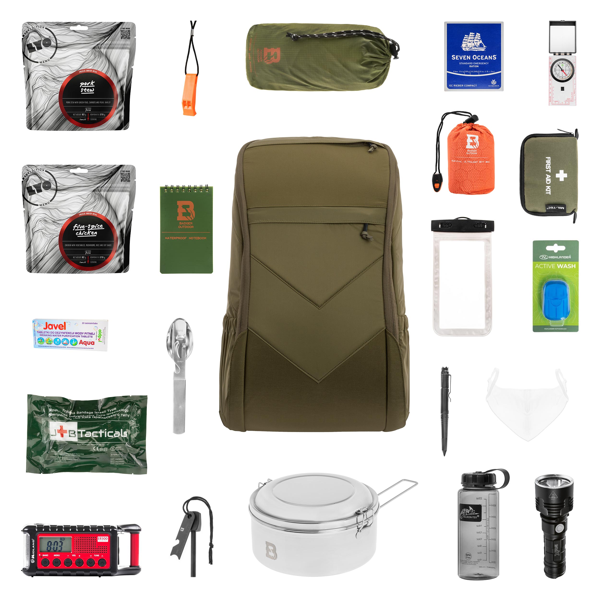 Plecak ewakuacyjny Helikon Bail Out Bag 25 l Adaptive Green V2 - z wyposażeniem