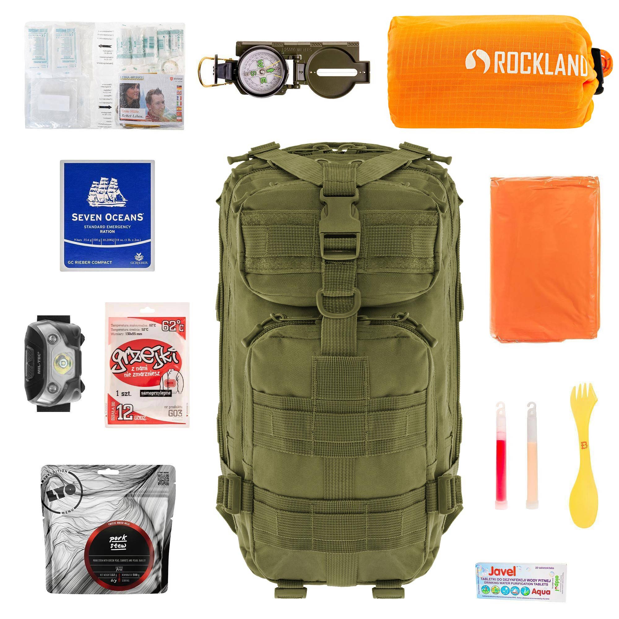 Plecak ewakuacyjny Badger Outdoor Recon 25 l Olive V2 - z wyposażeniem