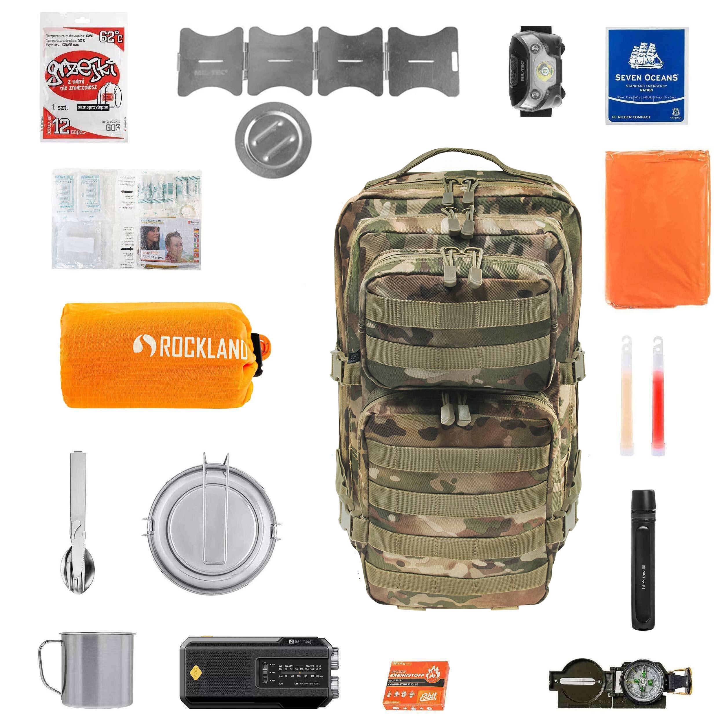 Plecak ewakuacyjny Brandit US Cooper 40 l Blizzard Camo Large V2 - z wyposażeniem